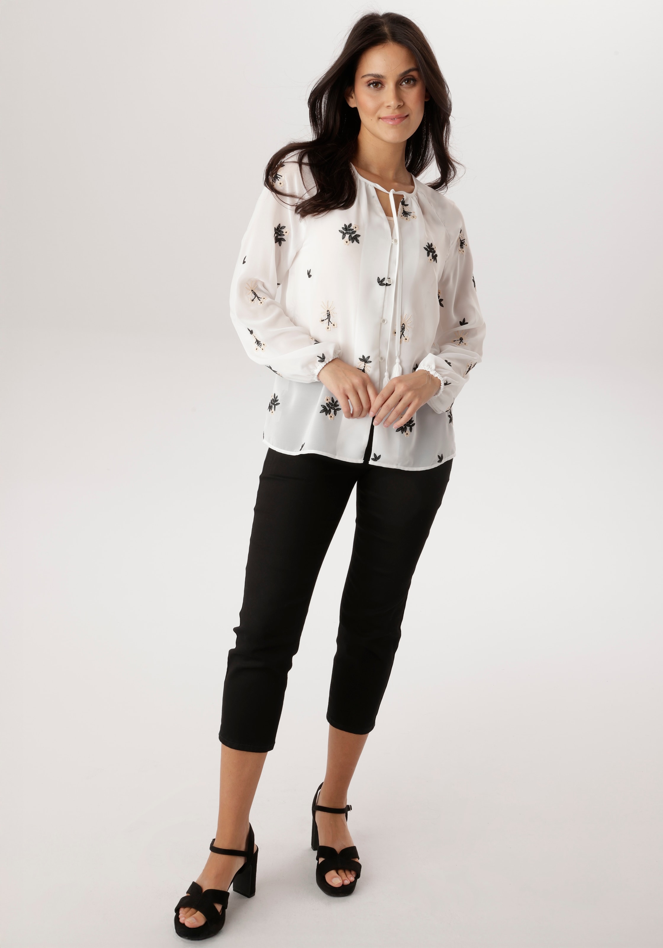 Aniston SELECTED Blouse en mousseline mit modischer Blumenstickerei - NEUE KOLLEKTION