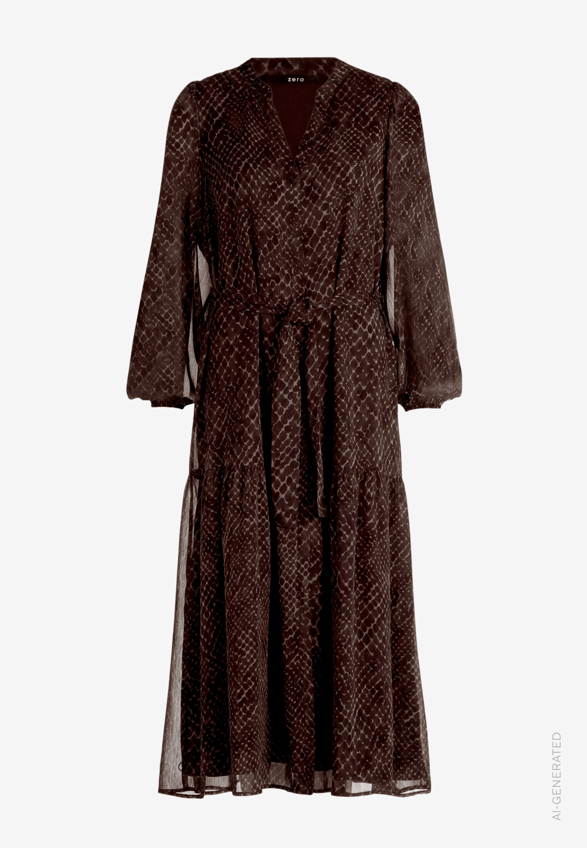 Zero Maxi robe Sans poches in Allover-Optik / Tunika-Kragen mit Bindeband