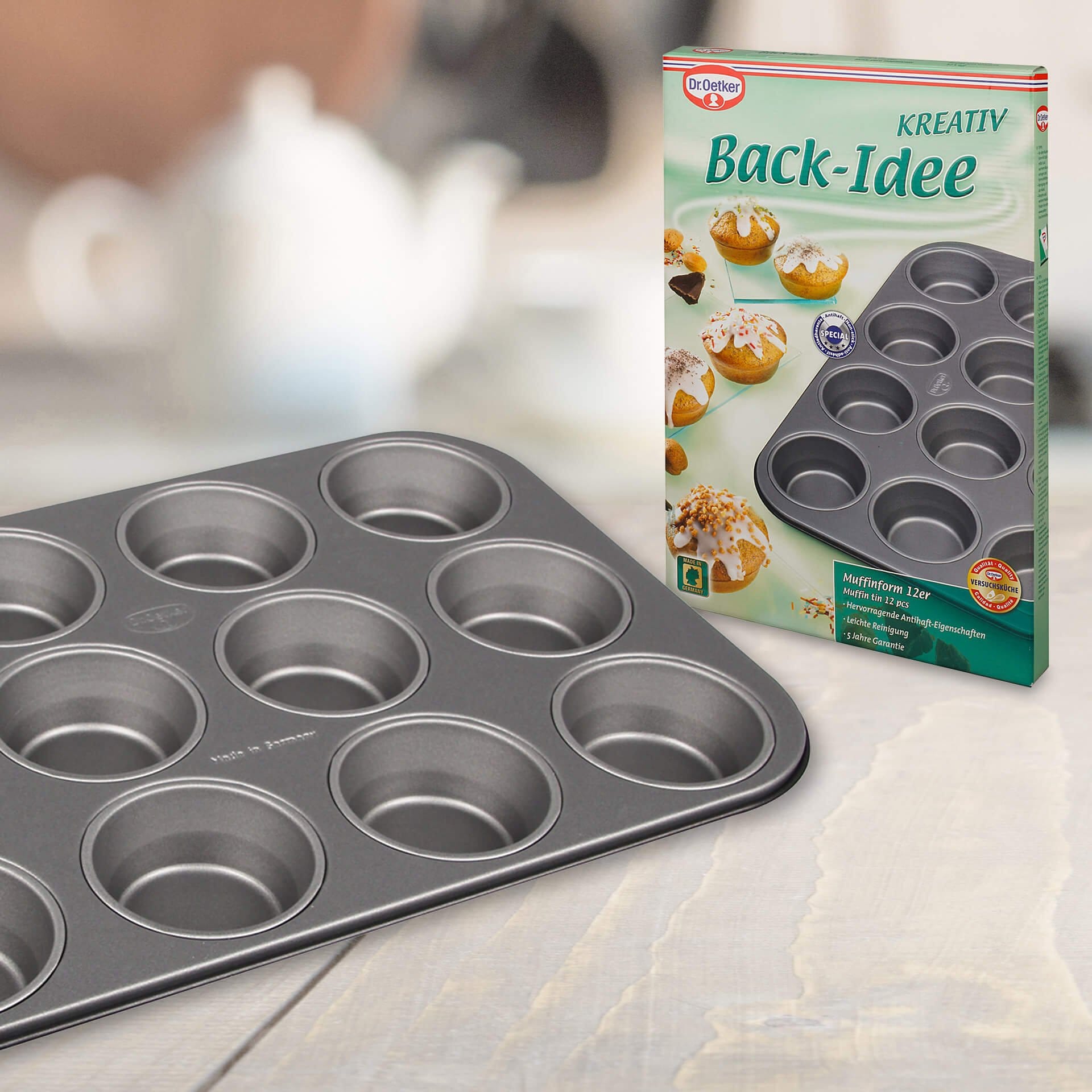 Dr. Oetker Küchenhelfer Moule à muffins »Back-Idee, 12er Form, Muffinblech mit Antihaft-Beschichtung« ausgezeichnete Wärmeleitung, hitzebeständig bis 230°C