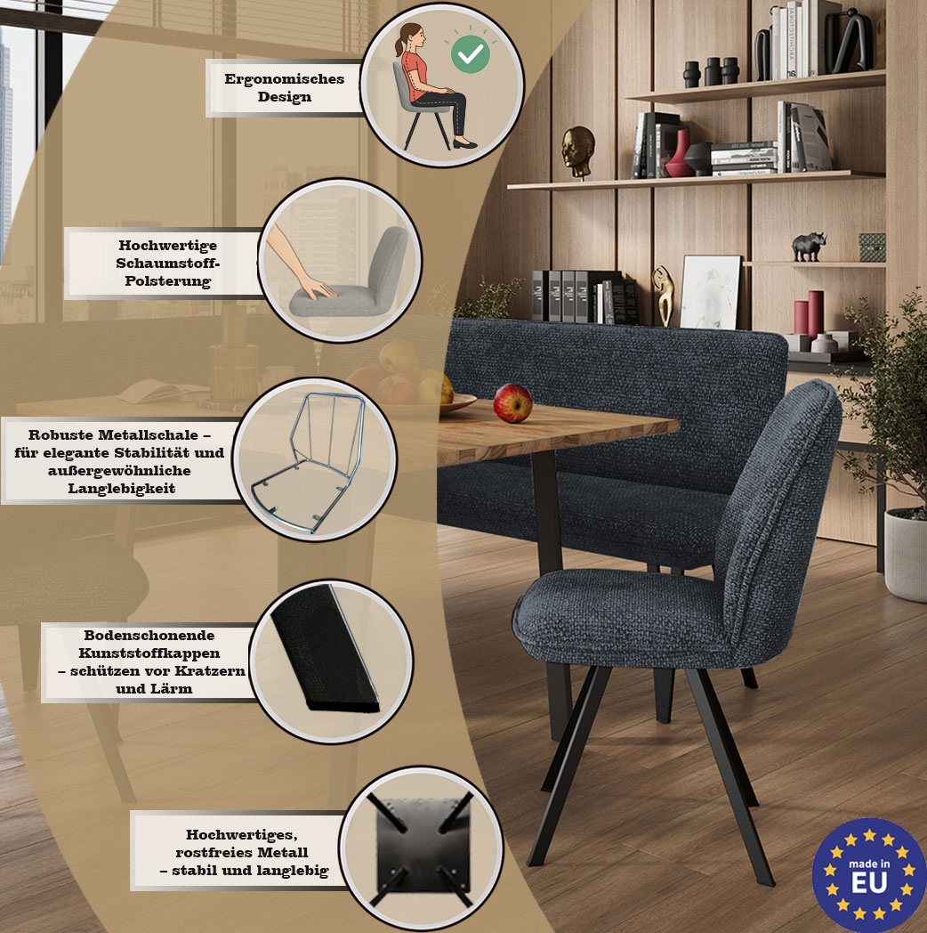 Home affaire Esszimmerstuhl »Mily Essstuhl, Wohnstuhl, Polsterstuhl, 4-Fussstuhl« (Set;Jugendliche) 2 Stk.mit schwarz pulverbeschichteten Metallbeinen, gepolstert, modern