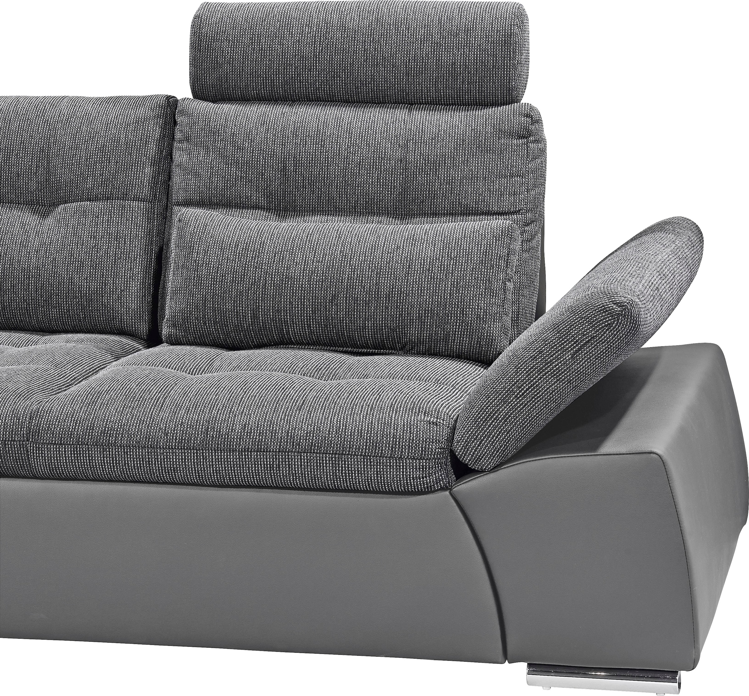 ED EXCITING DESIGN Canapé d'angle »Jakarta L-Form« mit Bettfunktion, Armteilverstellung, Kopfstützen & 2 Nierenkissen