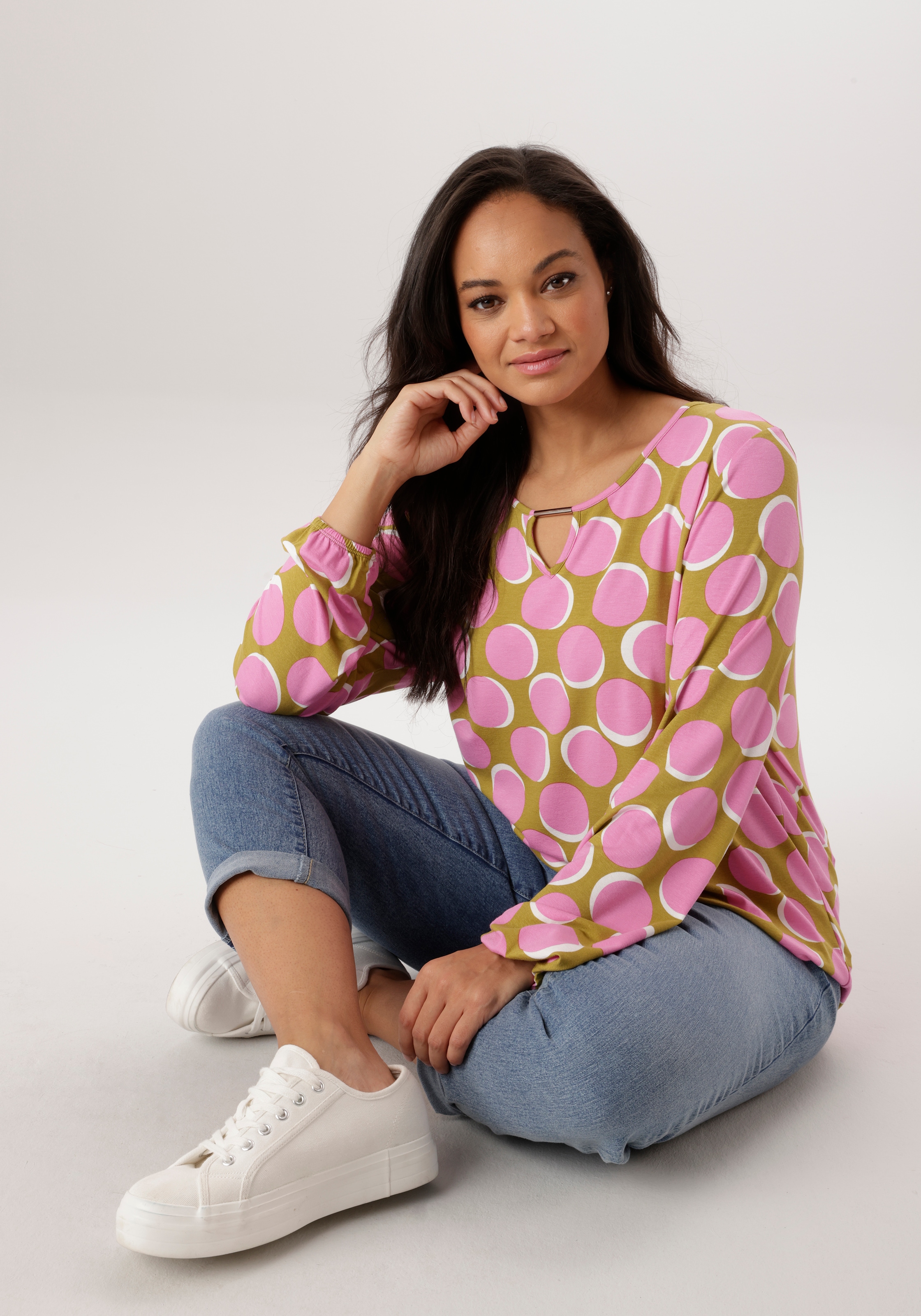 Aniston PLUS T-shirt à manches longues mit grossflächiger Druck - NEUE KOLLEKTION