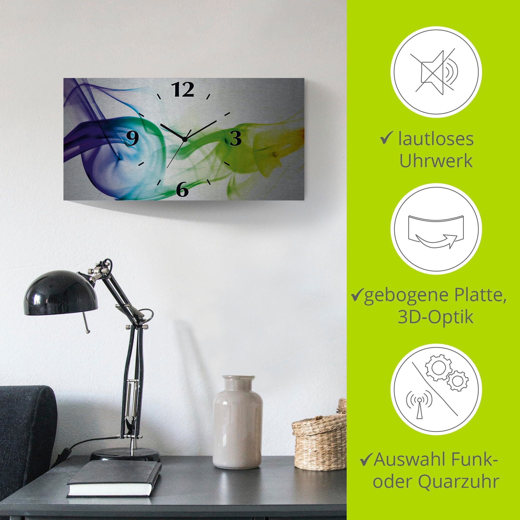 Artland Horloge murale »Rauch - Abstrakt« au choix avec mouvement quartz ou radio, silencieux sans tic-tac