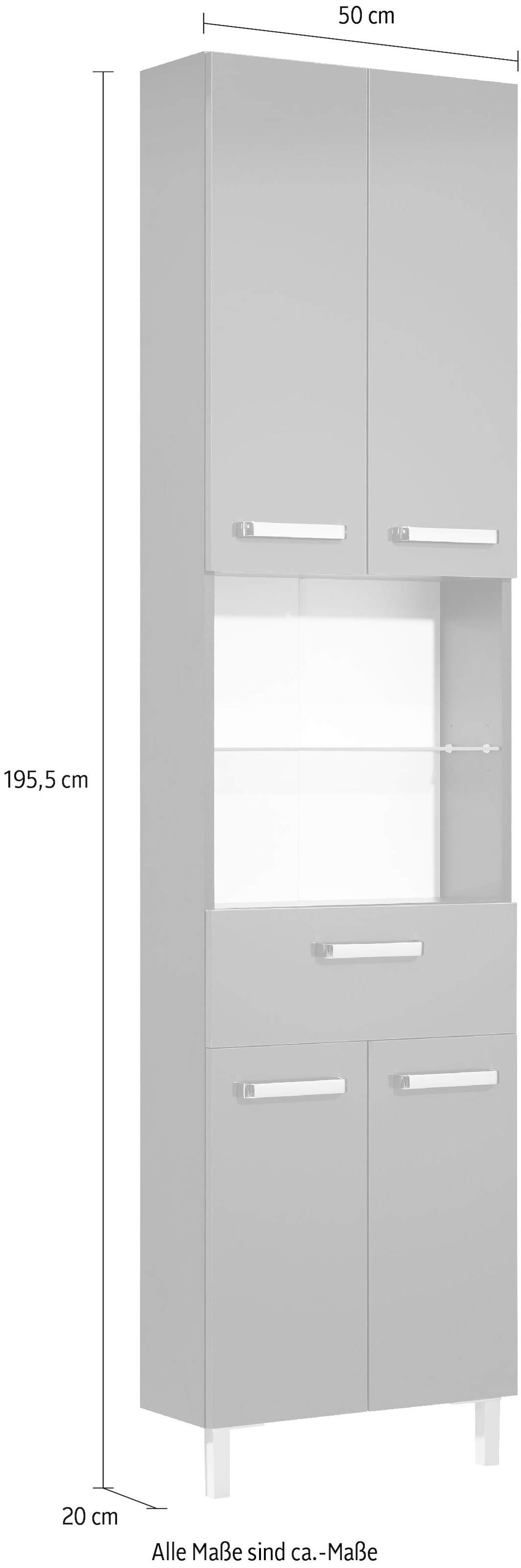 Saphir Armoire haute »Quickset Badschrank 50 cm breit, 4 Türen, 2 Nischen, 1 Schublade« armoire haute de salle de bain avec amortisseur de porte, poignées chrome brillant
