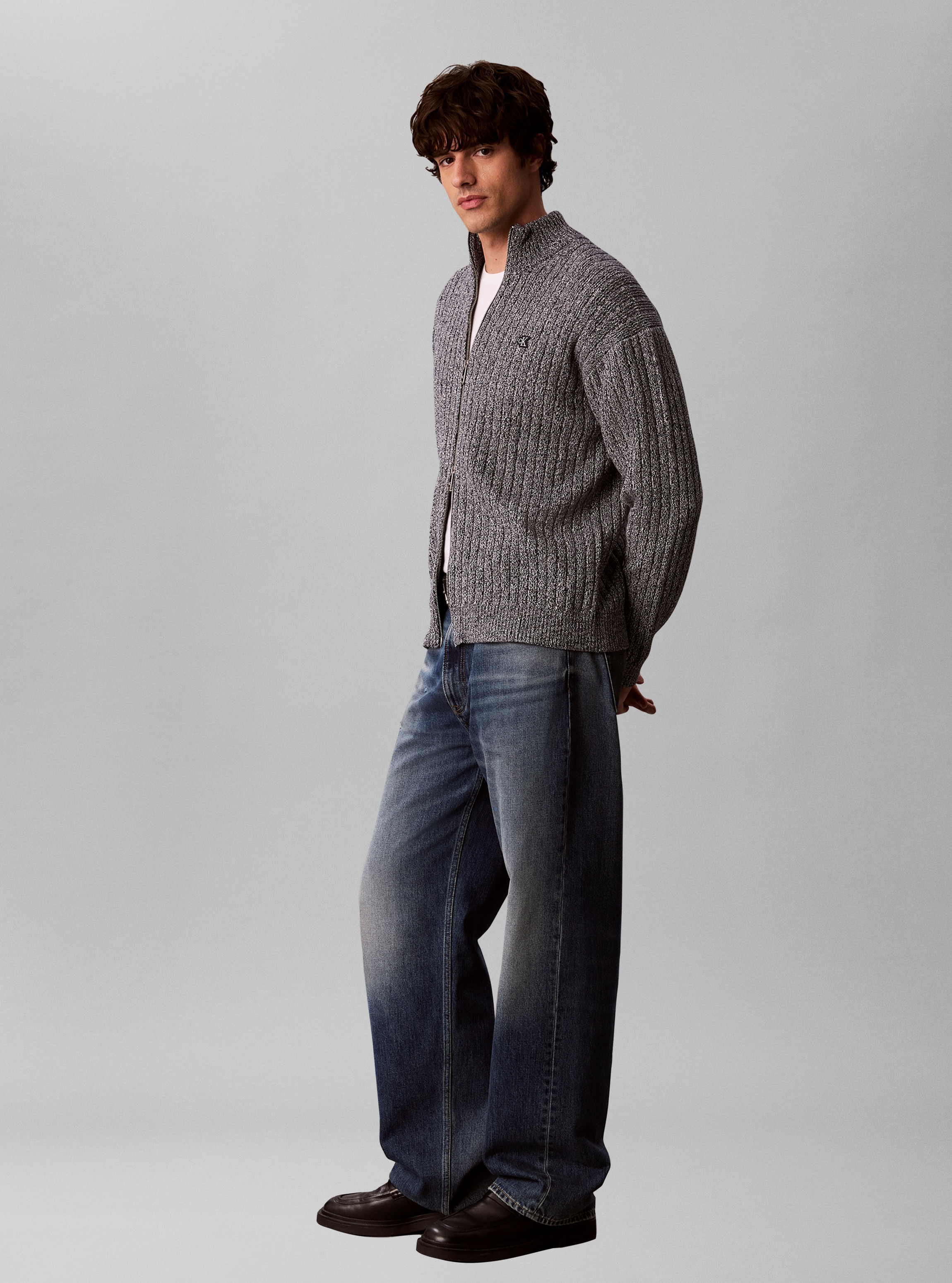 Calvin Klein Rundhalspullover »VERTICAL TEXTURE COTTON« Regular fit mit 2-Wege-Reissverschluss