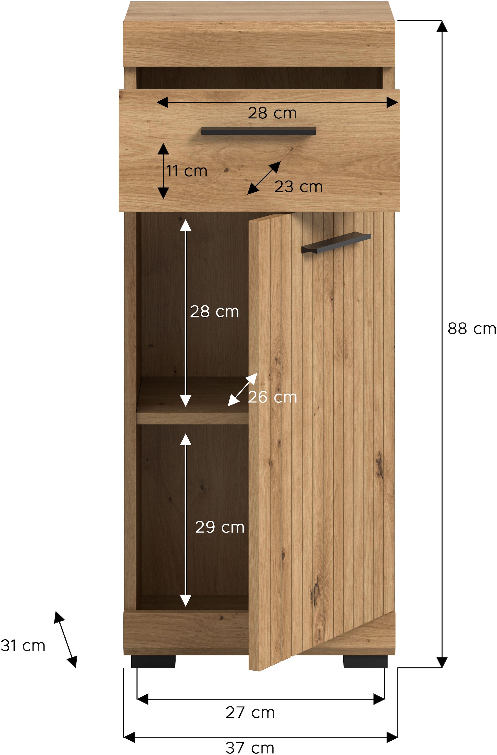 welltime Armoire basse »SIENA, Breite 37cm, 1 Tür, 1 Schubkasten, 2 Fächer, MDF-Front« BEST-SELLER !, 1 cuis tlg. disponible en plusieurs couleurs, meubles de salle de bain, armoire de salle de bain, commode, salle de bain