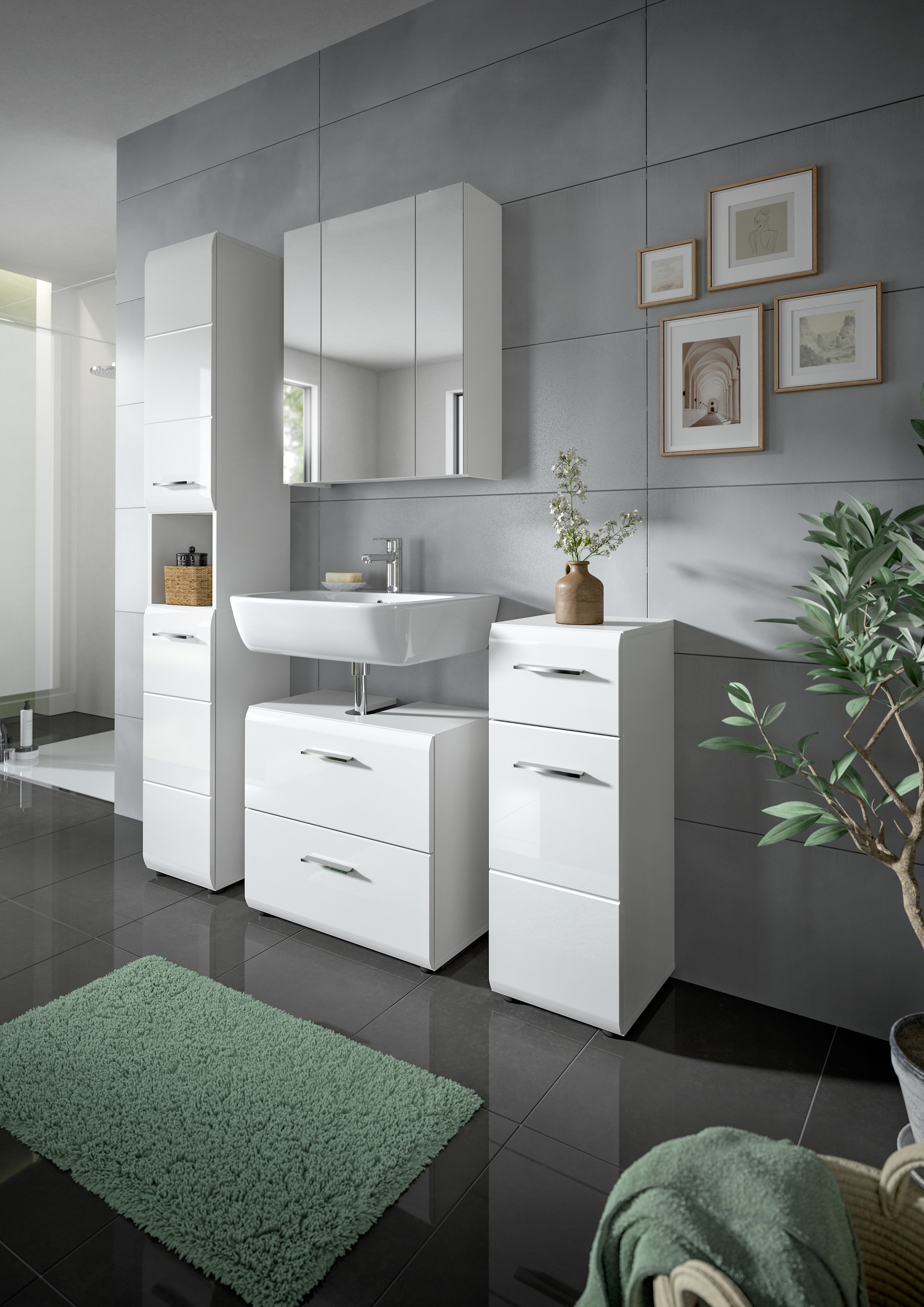 INOSIGN Armoire de rangement 1 cuis tlg. Florenz, Hochschrank, Weiss Hochglanz Tiefzieh, 185 cm hoch, Bad