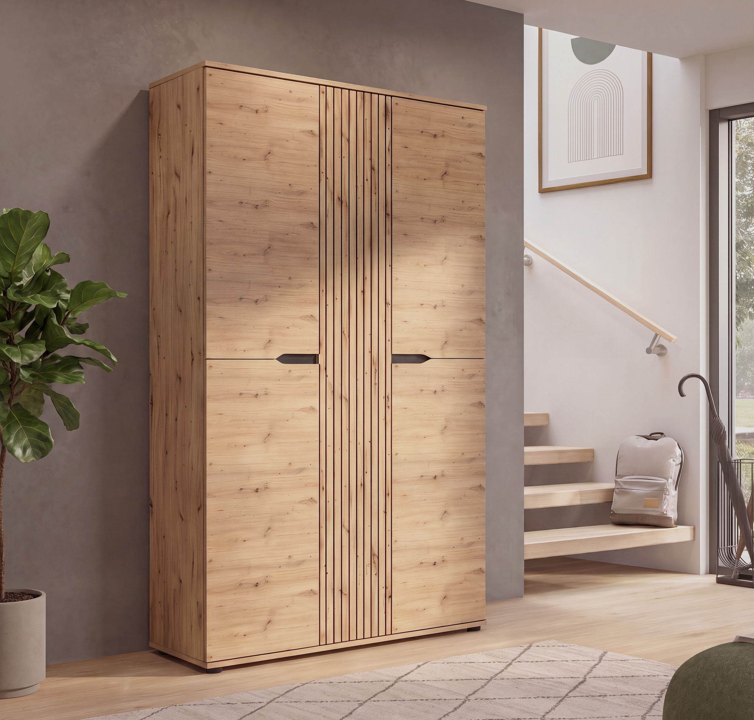 GOODproduct Garderobenschrank »FJELL, Breite 104cm, 3 Türen, 8 Böden, 10 Fächer, 1 Kleiderstange« Kleiderschrank, Schrank, Dielenschrank, Flurschrank, Mehrzweckschrank