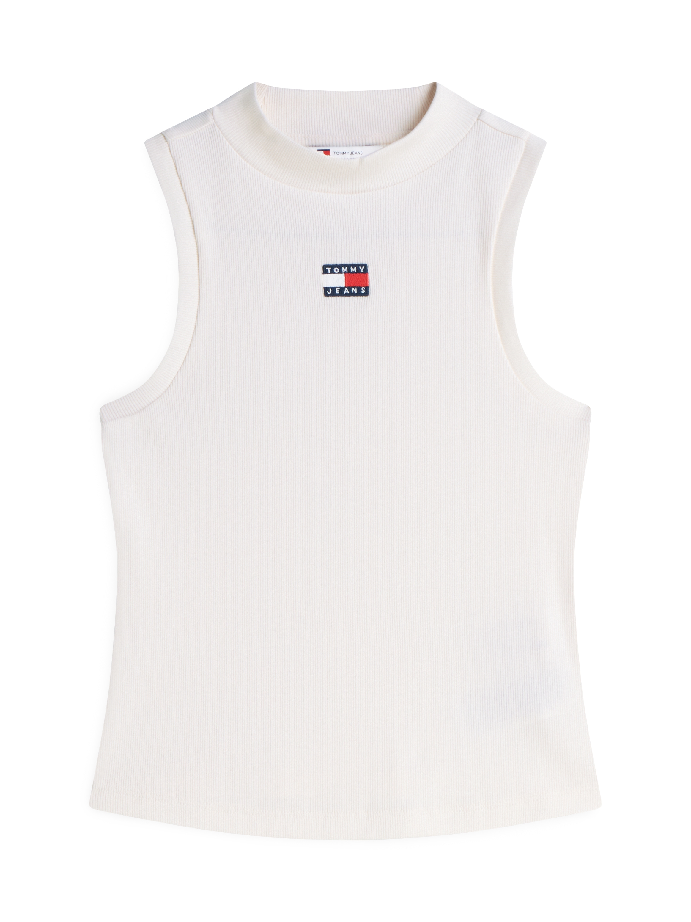 Tommy Jeans Débardeur »TJW SLIM BADGE RIB MOCK TANK« mélange coton, slim fit, cintré, en structure côtelée