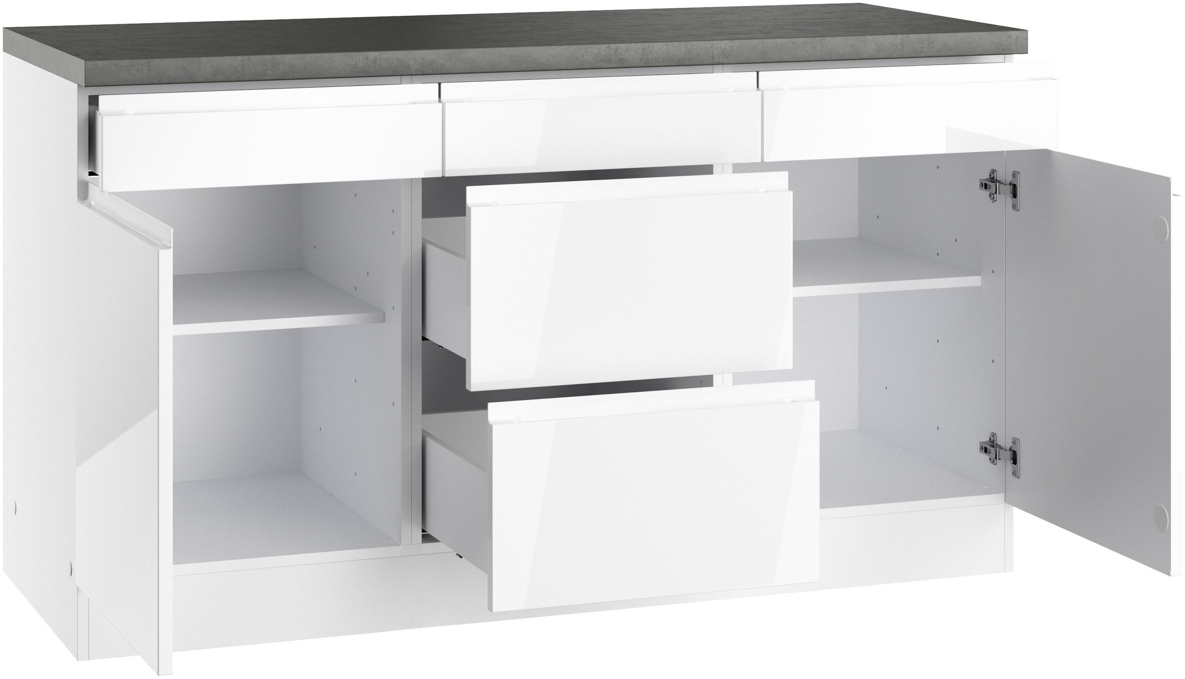 KOCHSTATION Armoire basse »KS-Virginia,neu in verbesserter Ausführung« largeur 150 cm, 2 portes, 3 tiroirs, 2 rallonges
