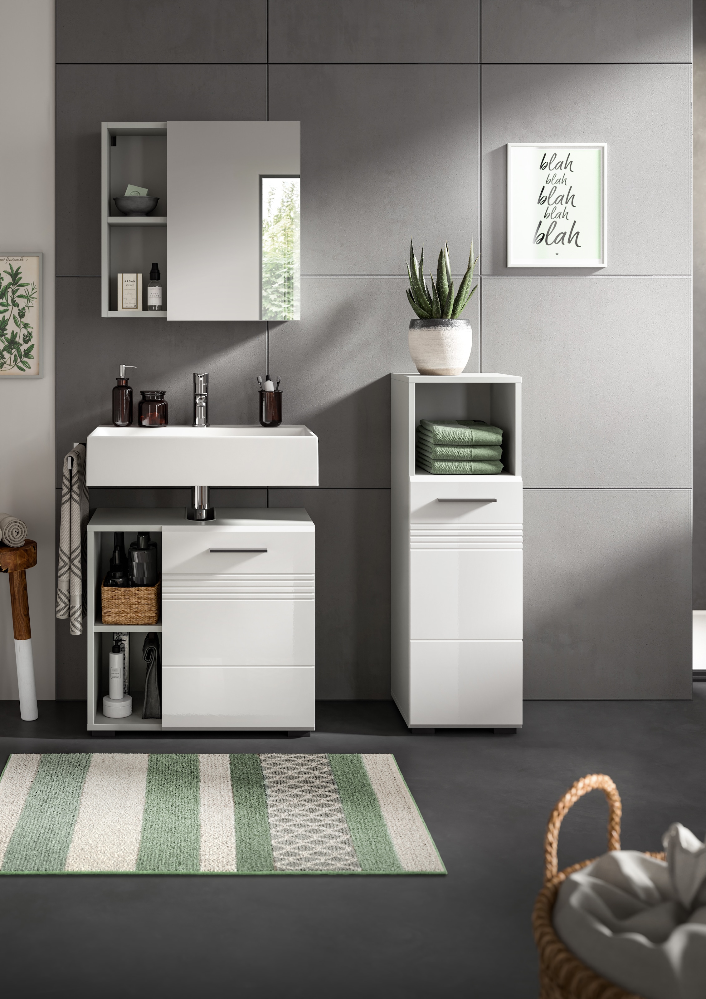 welltime Badmöbel-Set »Calicio, bestehend aus: Waschbeckenunterschrank, Spiegelschrank« 3 Stk. tlg.