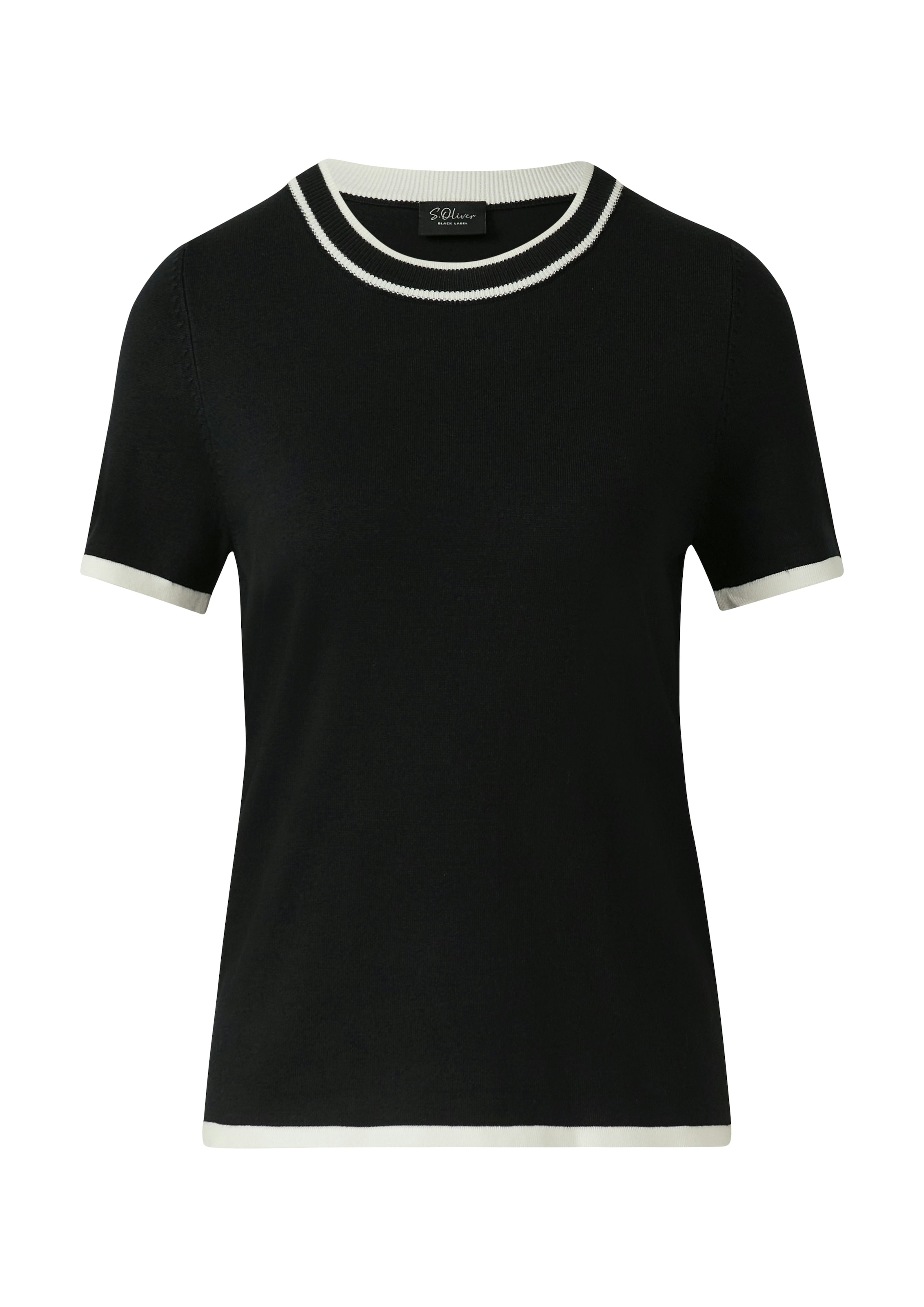 s.Oliver BLACK LABEL Pull à manches courtes maille fine, col rond avec bordures contrastées