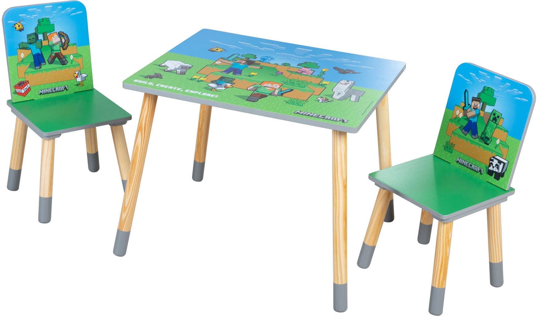 Phoenix Ensemble de sièges pour enfants »Minecraft Sitzgruppe« 3 pièces tlg. ensemble table avec 2 chaises