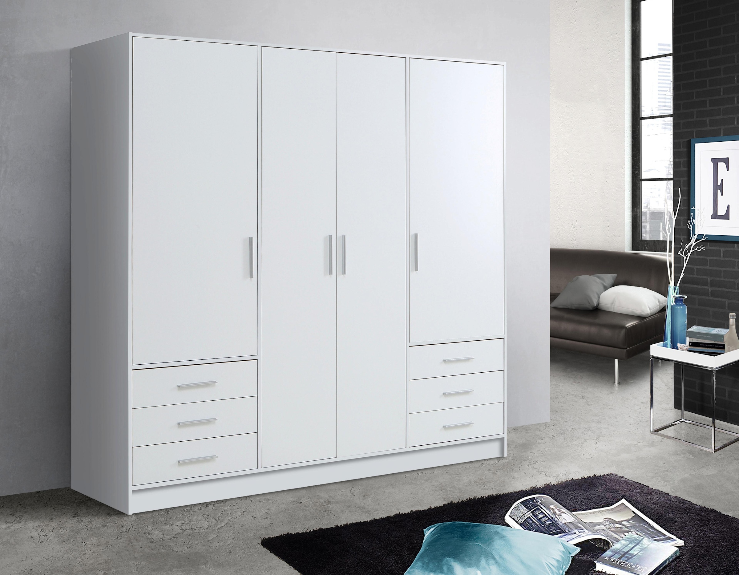 FORTE Armoires à vêtements »Jupiter, Made in Europe, mit  6 Schubladen, Stauraum« Dimensions L/H/P env. 207/200 cm/60,  espace de rangement, 2 largeurs, 4 couleurs, tiroirs, étagères réglables