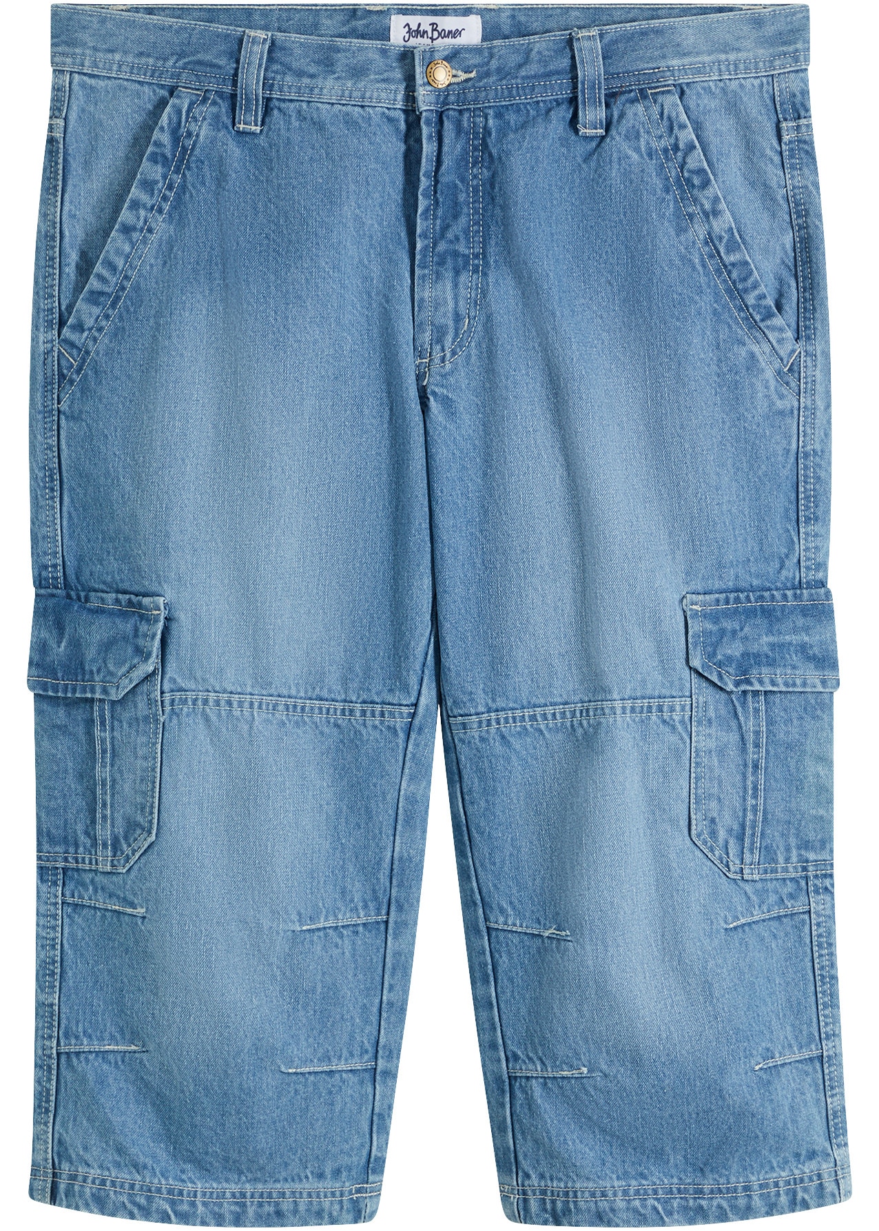 bonprix Jeans 3/4 regular fit, avec élasthanne, coutures décoratives, délavé
