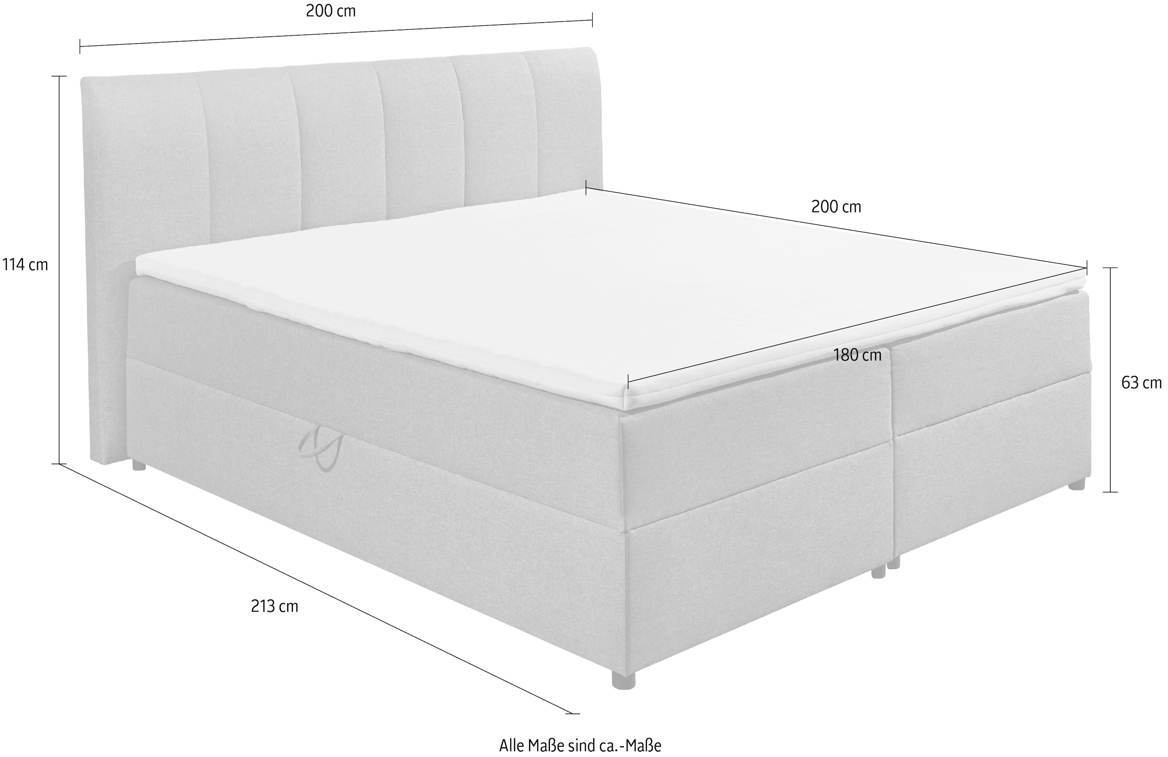 ED EXCITING DESIGN Boxbett »GRANADA, Polsterbett mit Bettkasten und Taschenfederkernmatratze H3« mit Komfortschaum-Topper, Webstoff-Bezug, Liegefläche 180x200cm