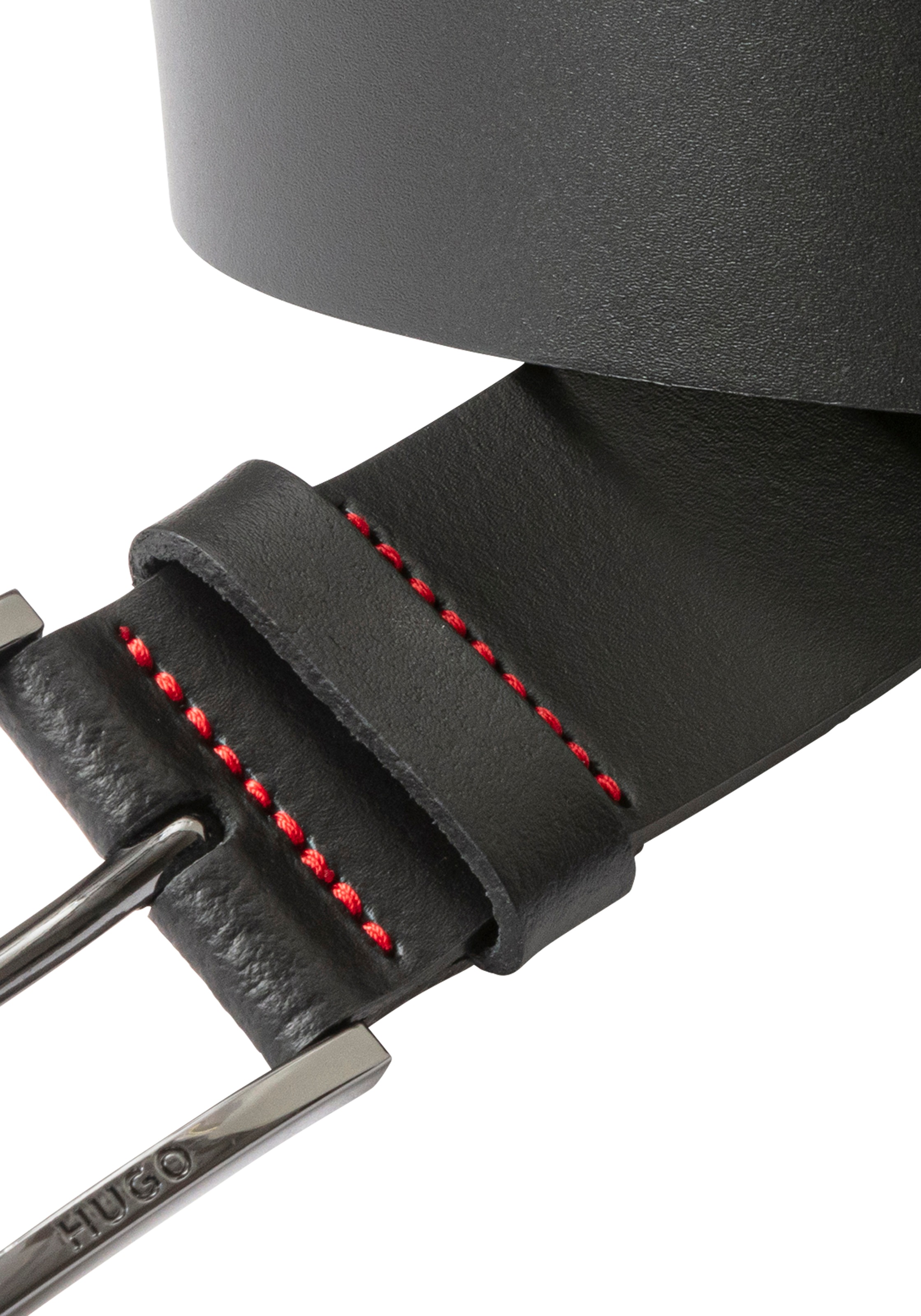 HUGO Ceinture en cuir »Geek_Sz35« mit kontrastfarbenen Nähten und dezenter Metallschliesse