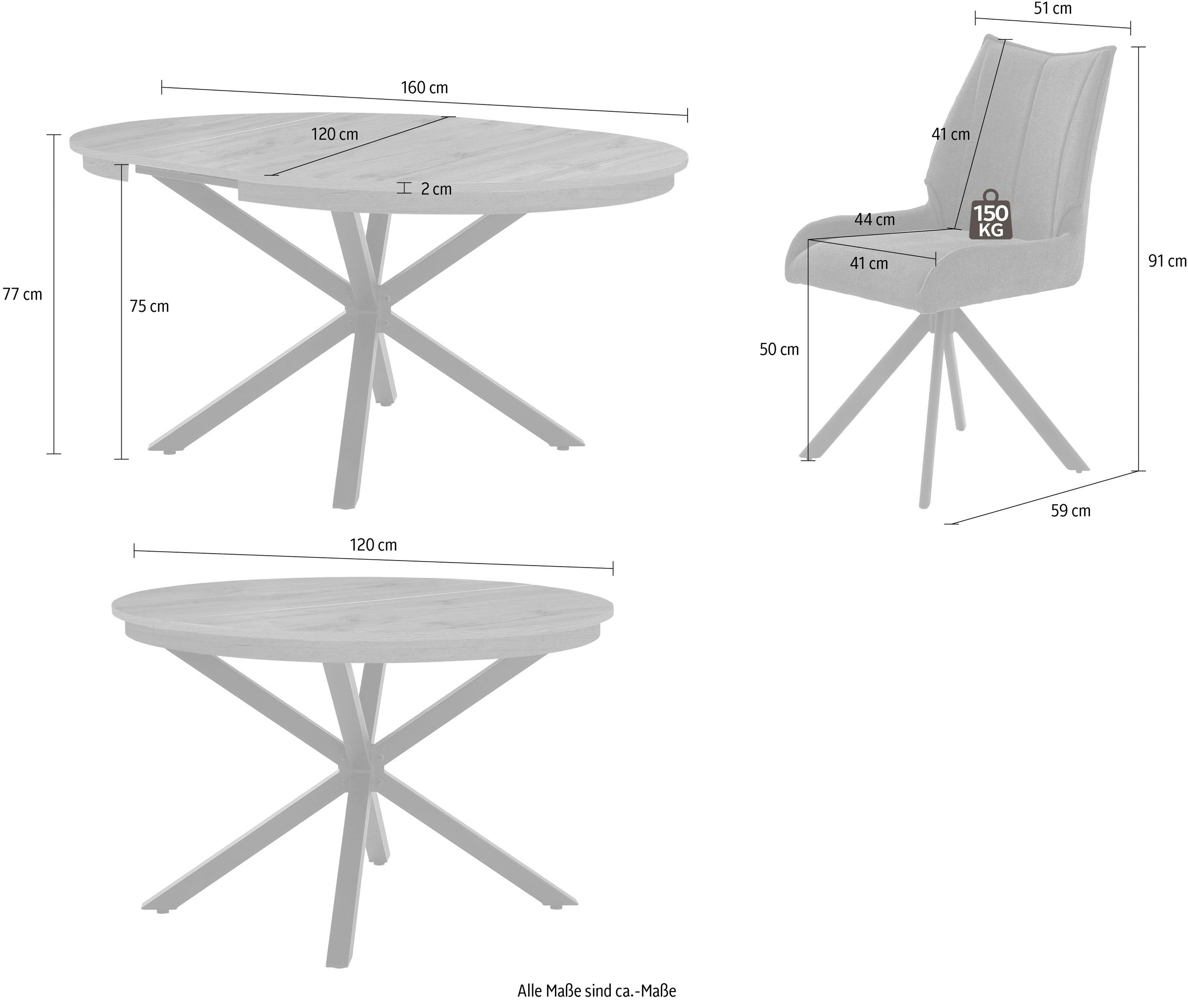 Jockenhöfer Gruppe Essgruppe »Olbia/Madison Sitzgruppe (Set, 5-tlg., 1 Ausziehtisch und 4 Stühle)« 5 tlg. Tisch mit Butterflyauszug, 120-160 cm, Wildeiche
