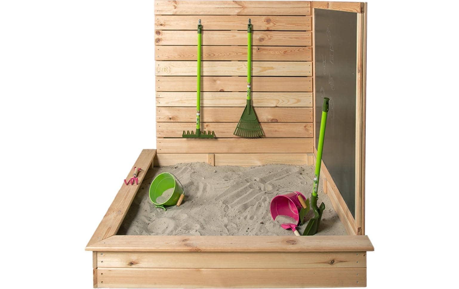 esschert design Sandkasten »mit Tafel Holz 115.5 cm« Platzsparender Kindersandkasten aus Holz mit Kreidetafel