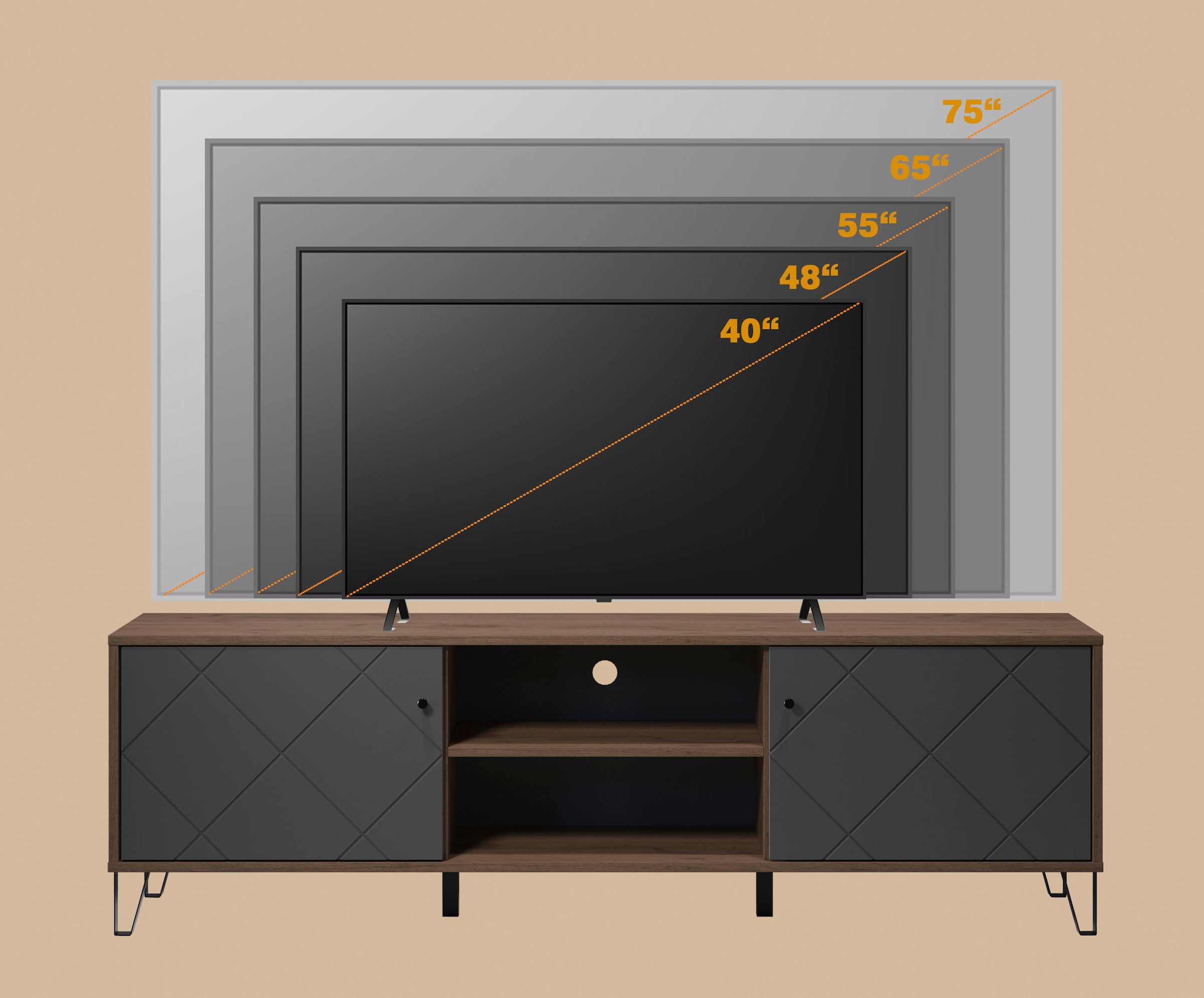 PLACES OF STYLE Lowboard »Molveno« 1 Stk. tlg. TV-Unterteil mit 2 Türen & 2 Fächern - (B/T/H) 183/40/56 cm