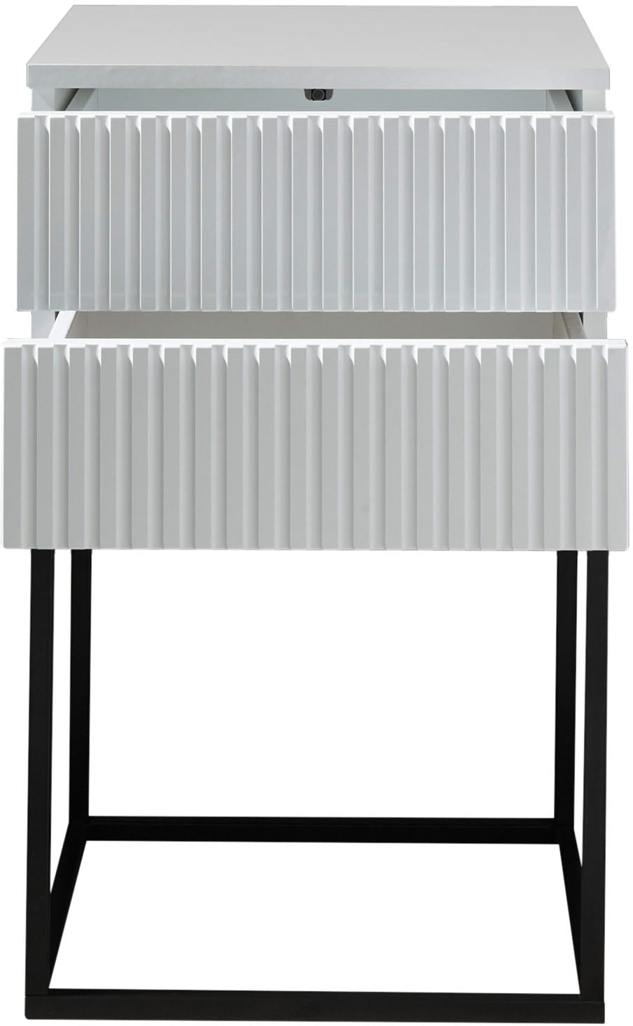 Schlafkontor Table de nuit »Marle Nachtkonsole, Nachtkästchen auf Metall-Fussgestell« Schubkasten in Rillenoptik auf schwarzem Metallgestell
