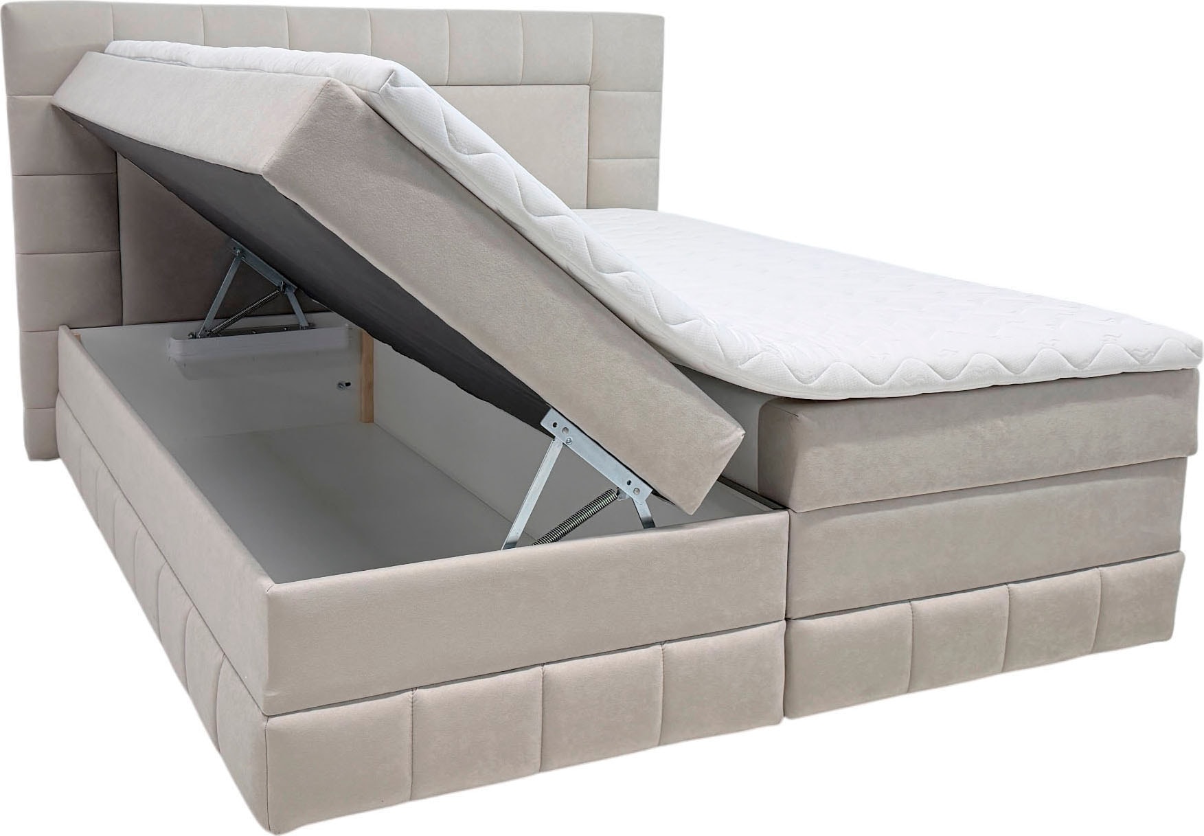 GOODproduct Lit de boxe »PHILIPPA, Polsterbett mit Bettkasten, mit Taschenfederkernmatratze H3« avec un topper en mousse froide, housse en microfibre, éclairage LED en option
