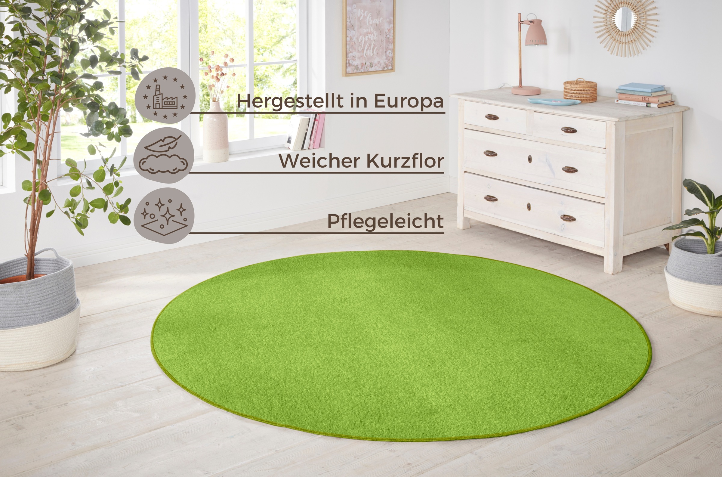 HANSE Home Teppich »Shashi« rund 8,5 mm Höhe Kurzflor, Unifarben, Teppich, Weich, Esszimmer, Kinderzimmer, Flur