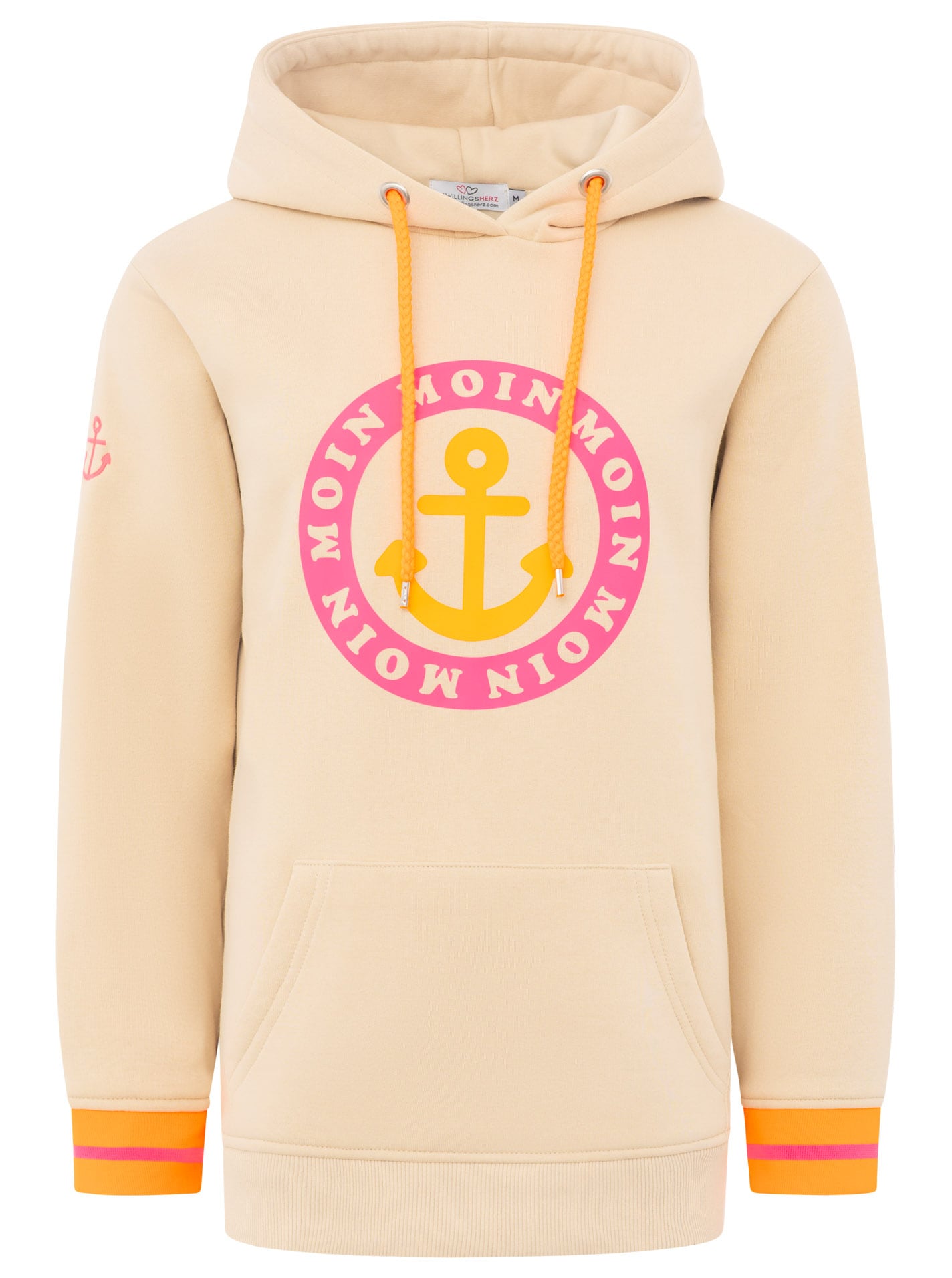 Zwillingsherz Hoodie , manches longues, capuche, détails néon, cordon de serrage, imprimé devant, poche kangourou
