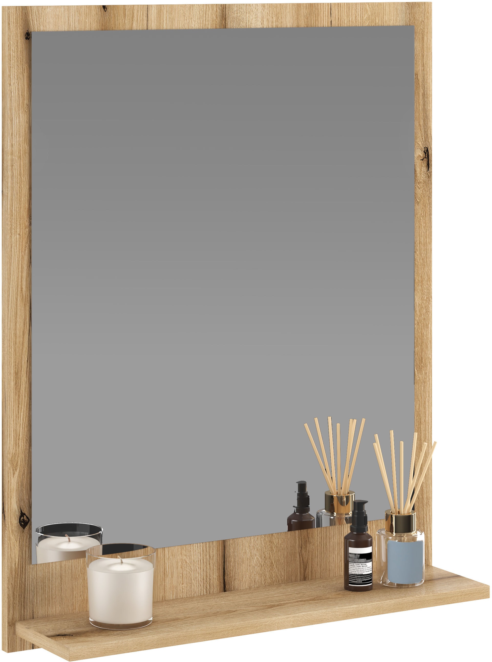 INOSIGN Miroir de salle de bain »Oslo, Spiegel in Eiche Evoke, Wandspiegel im skandinavischen Design« mit Ablagefläche, 60 cm breit