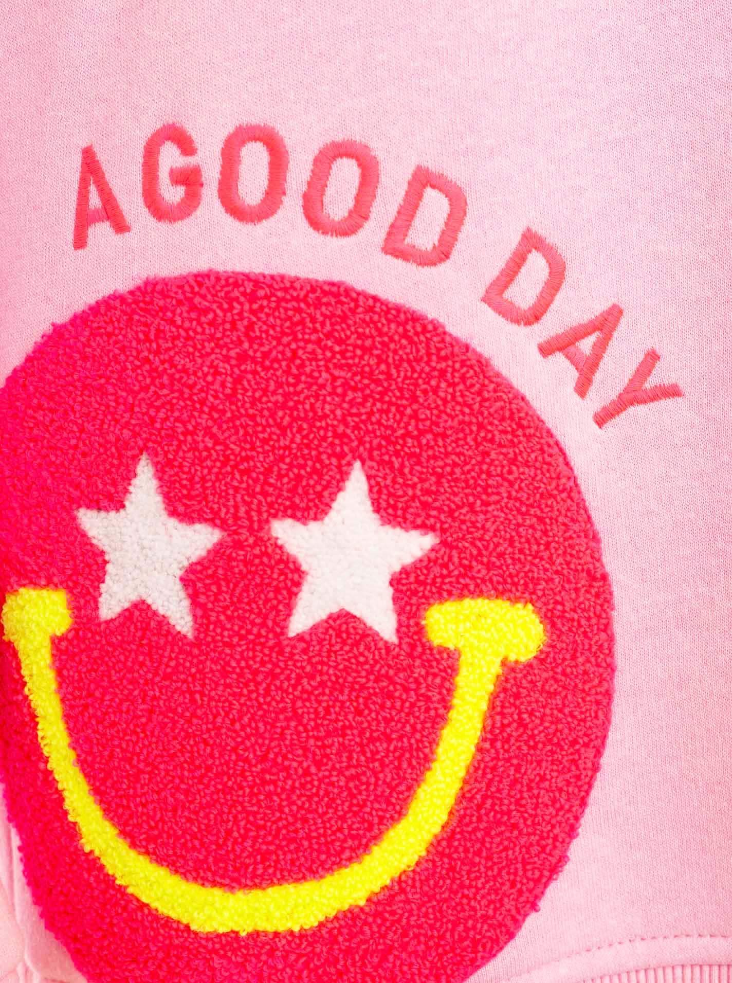 Zwillingsherz Hoodie »Always Happy«, Smiley aus Frottee, Neon-Details, Kapuze, Langarm
