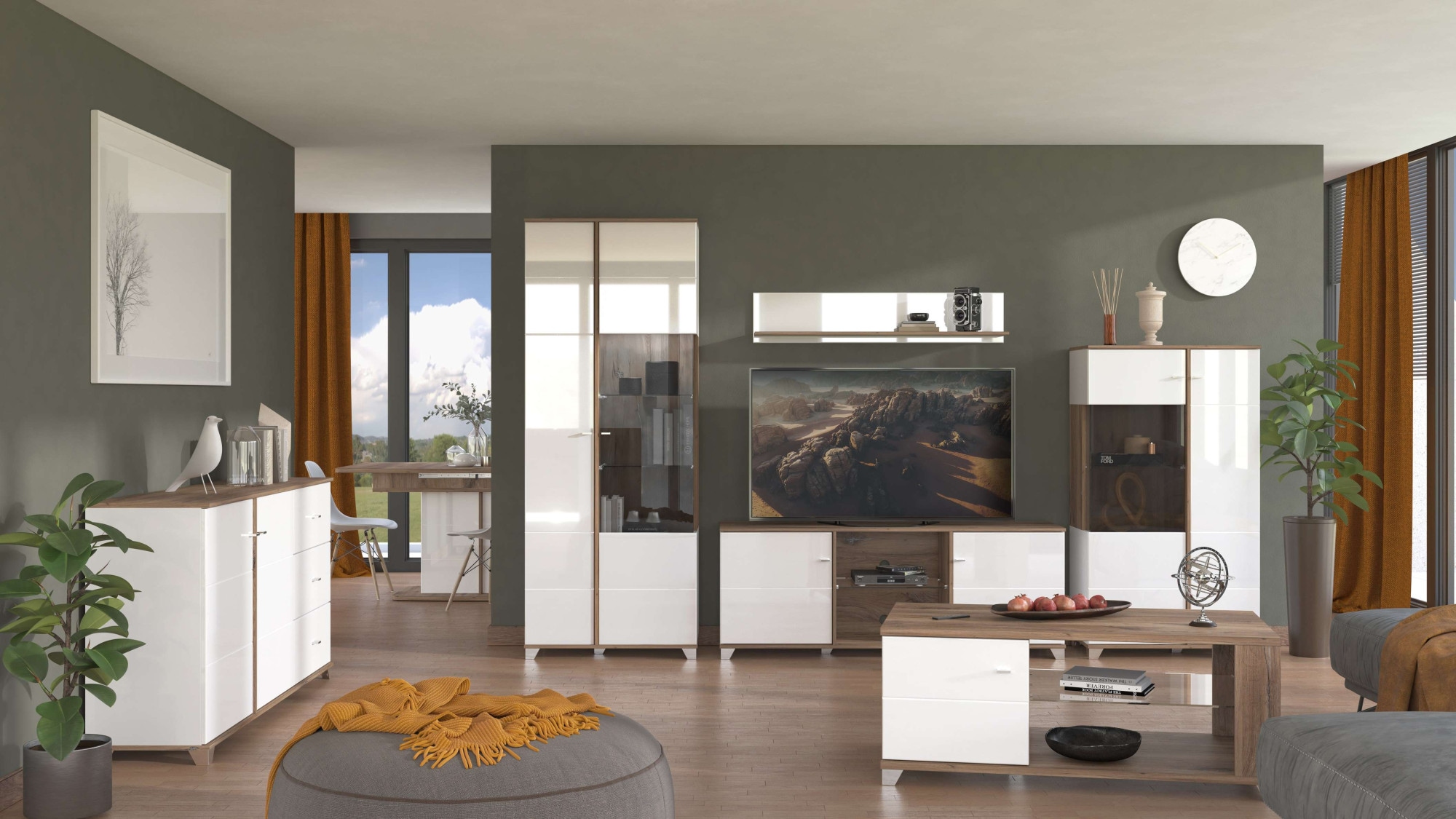 INOSIGN Buffet haut »Burgundy Sideboard, Stauraumschrank, Anrichte, Hochschrank, B93cm« Hochglanzfronten und eine Innenausstattung in Flagstaff Eiche