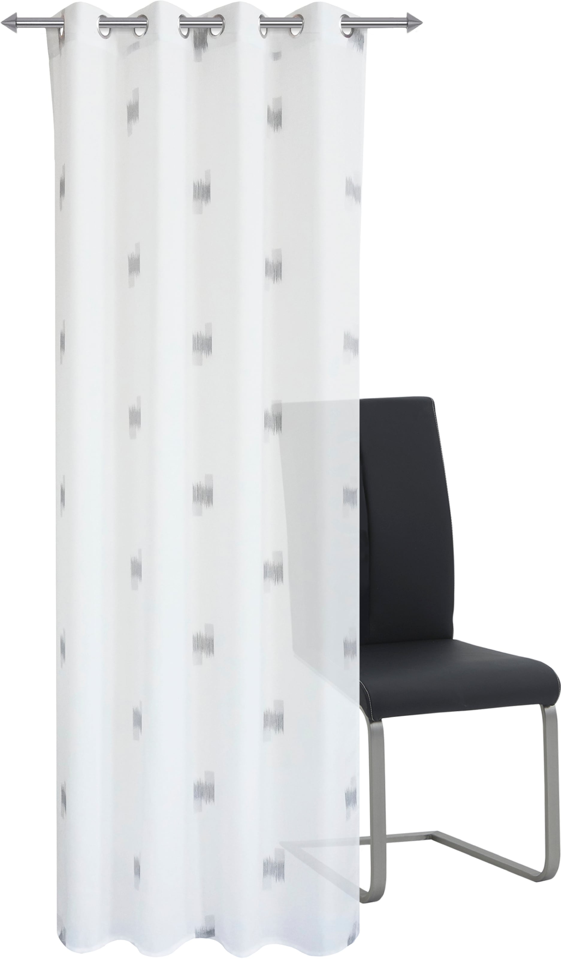decolife Gardine »Toja« Ösen 1 Stk. tlg. Ösenschal weiss mit grauem Print