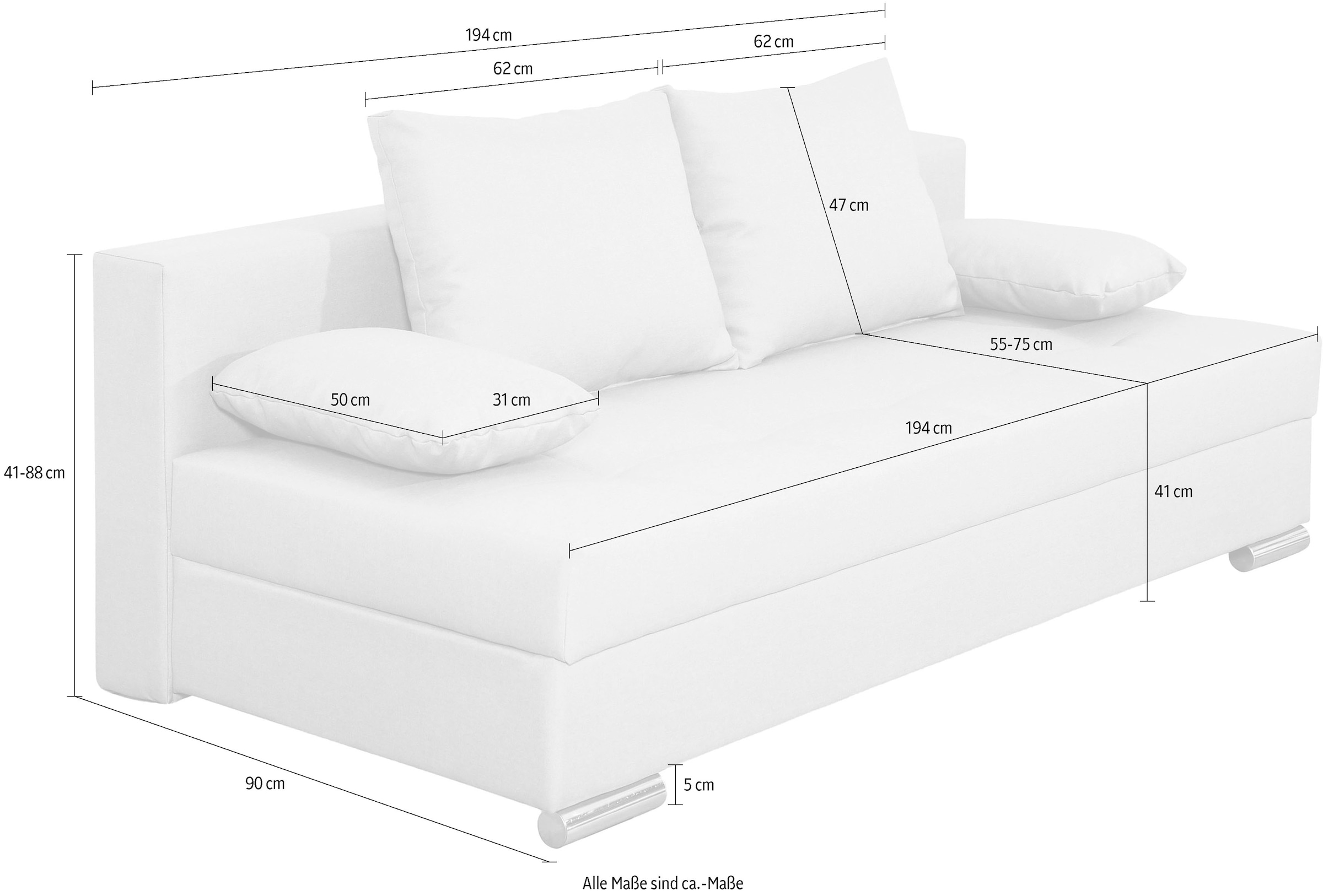 COLLECTION AB Schlafsofa »Tania, B: 194 cm, Liegefl. 140x194 cm, Federkern« Schlafcouch mit Gästebett inklusive Rückenkissen