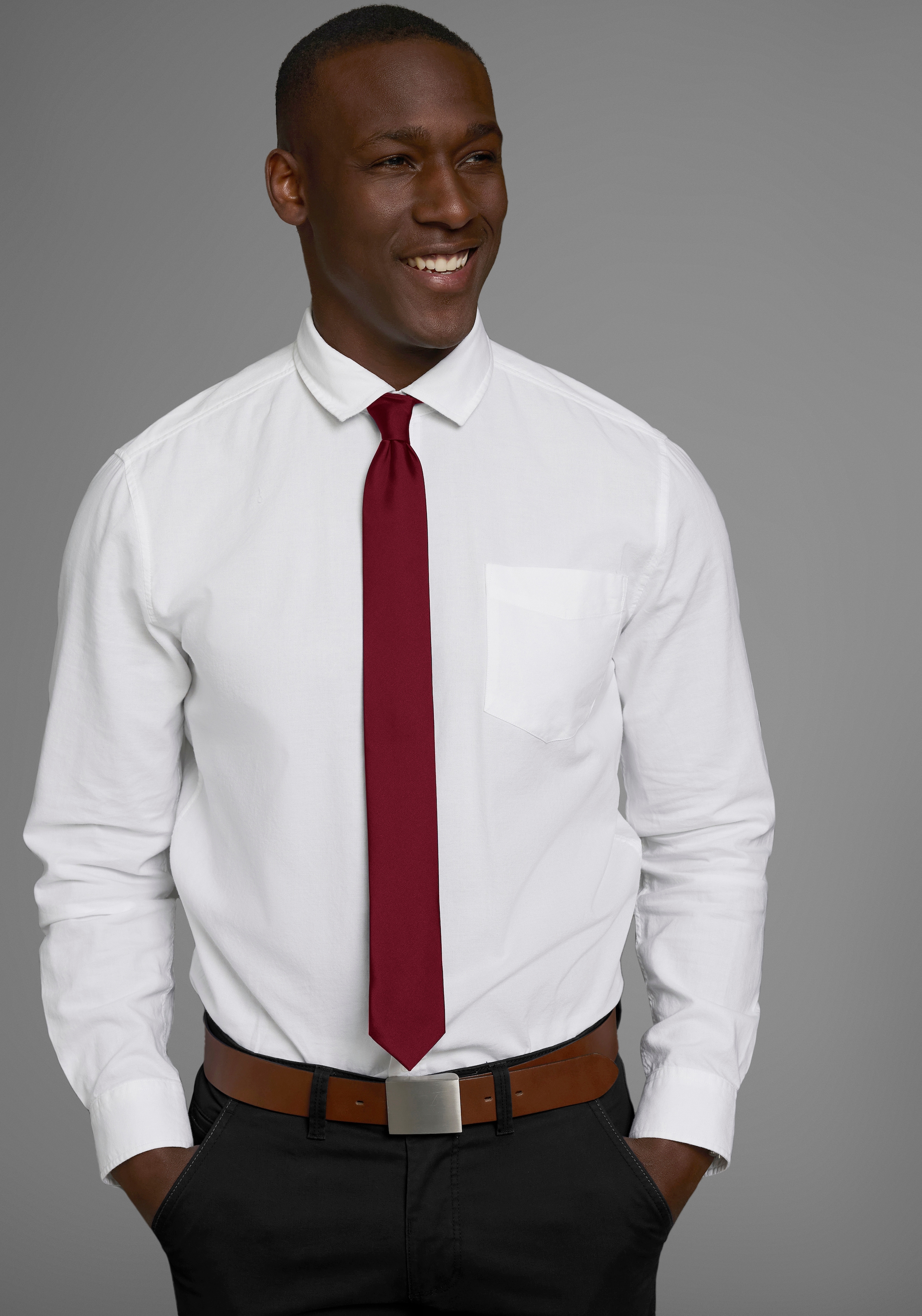 Man's World Krawatte in klassischen Farben & Slim-Breite - neue Farben bordeaux & petrol