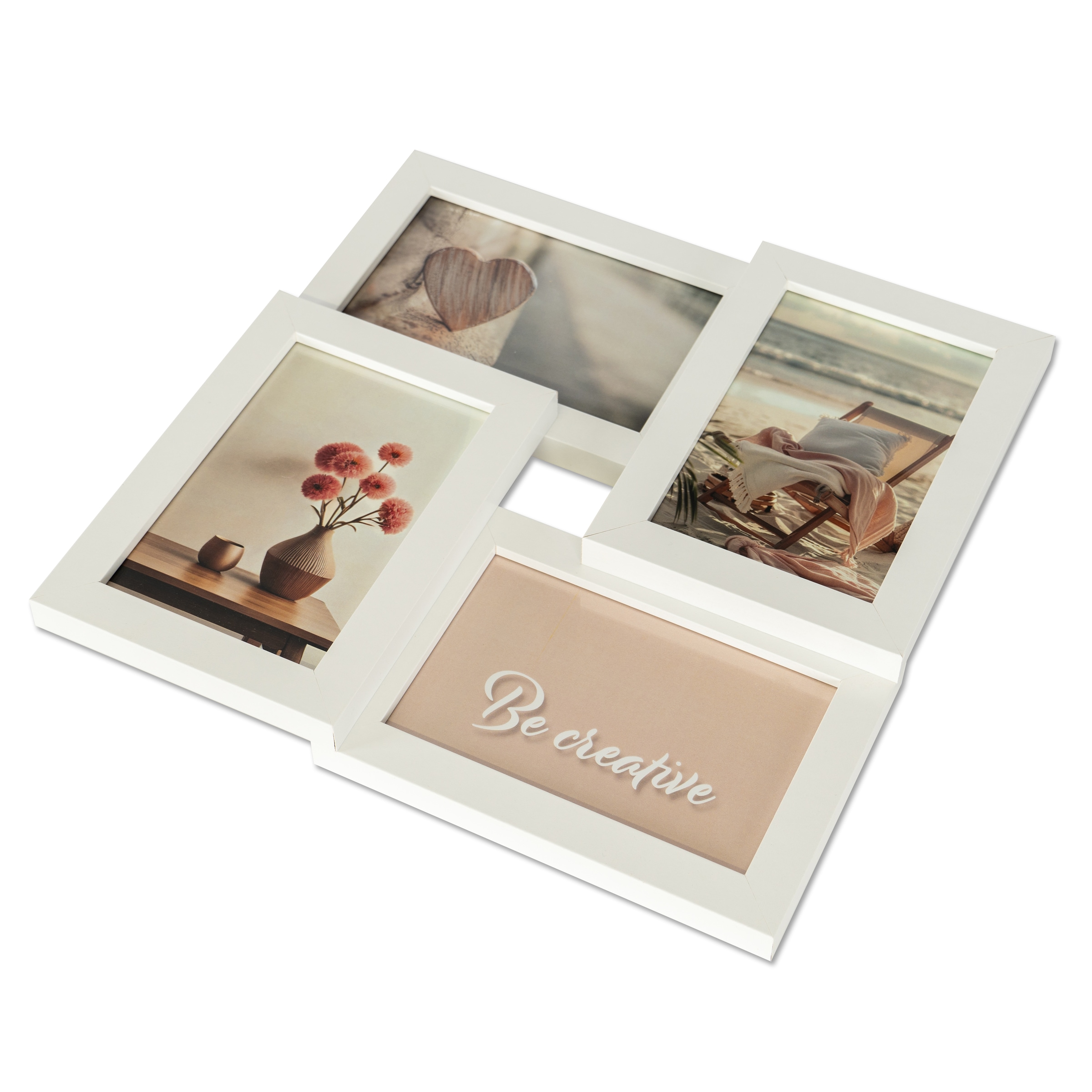 queence Cadre photo collage »Rahmen 3D Holz in weiss« für 4 Bilder 1 cuis tlg. Place pour 4 photos en 10x15cm