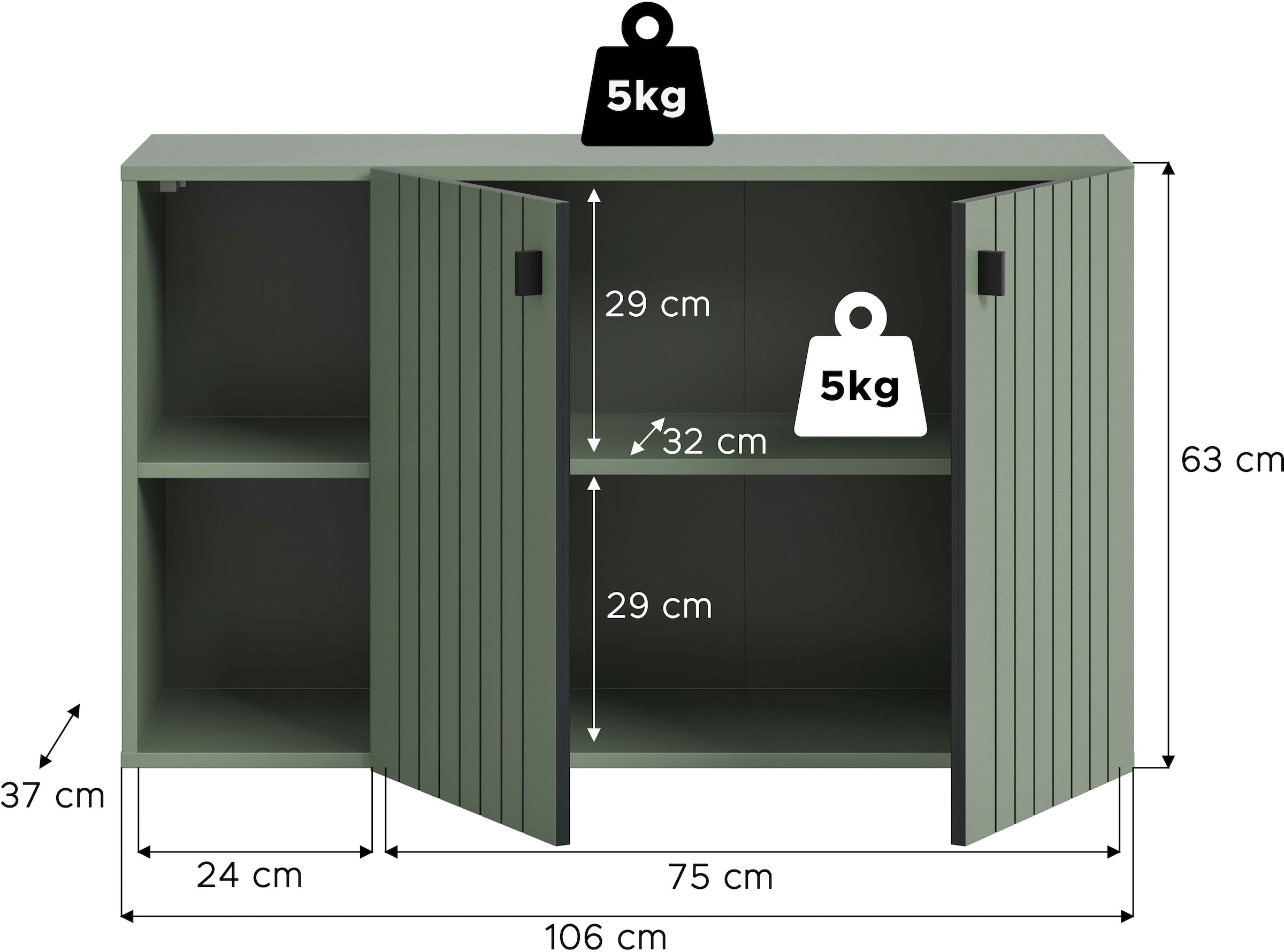 Home affaire Schuhschrank »TATIO, Breite 106 cm, hängend, Rillenopik, offene Fächer« 1 Stk. tlg. Schuhschrank, Schuhkommode, Flurkommode, Kommode, Hängeschrank