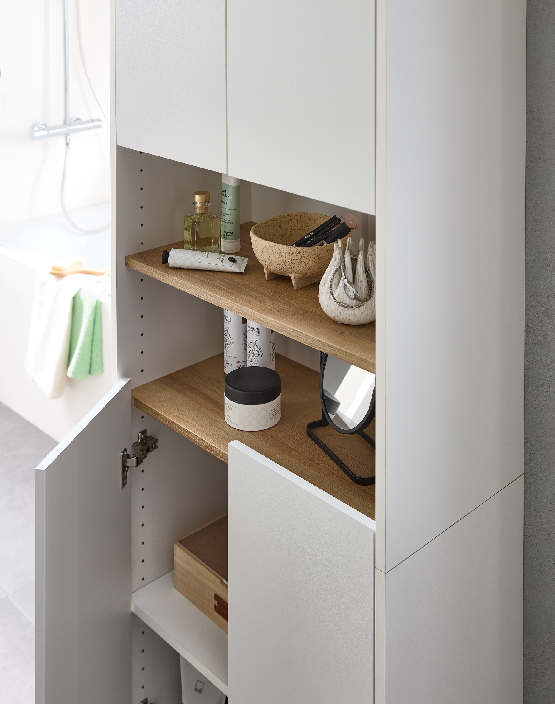 Saphir Armoire haute »Quickset 100, Badschrank 61,6 cm breit, 4 Türen« 2 étagères, 2 compartiments ouverts, armoire haute de salle de bain, joint d'accentuation