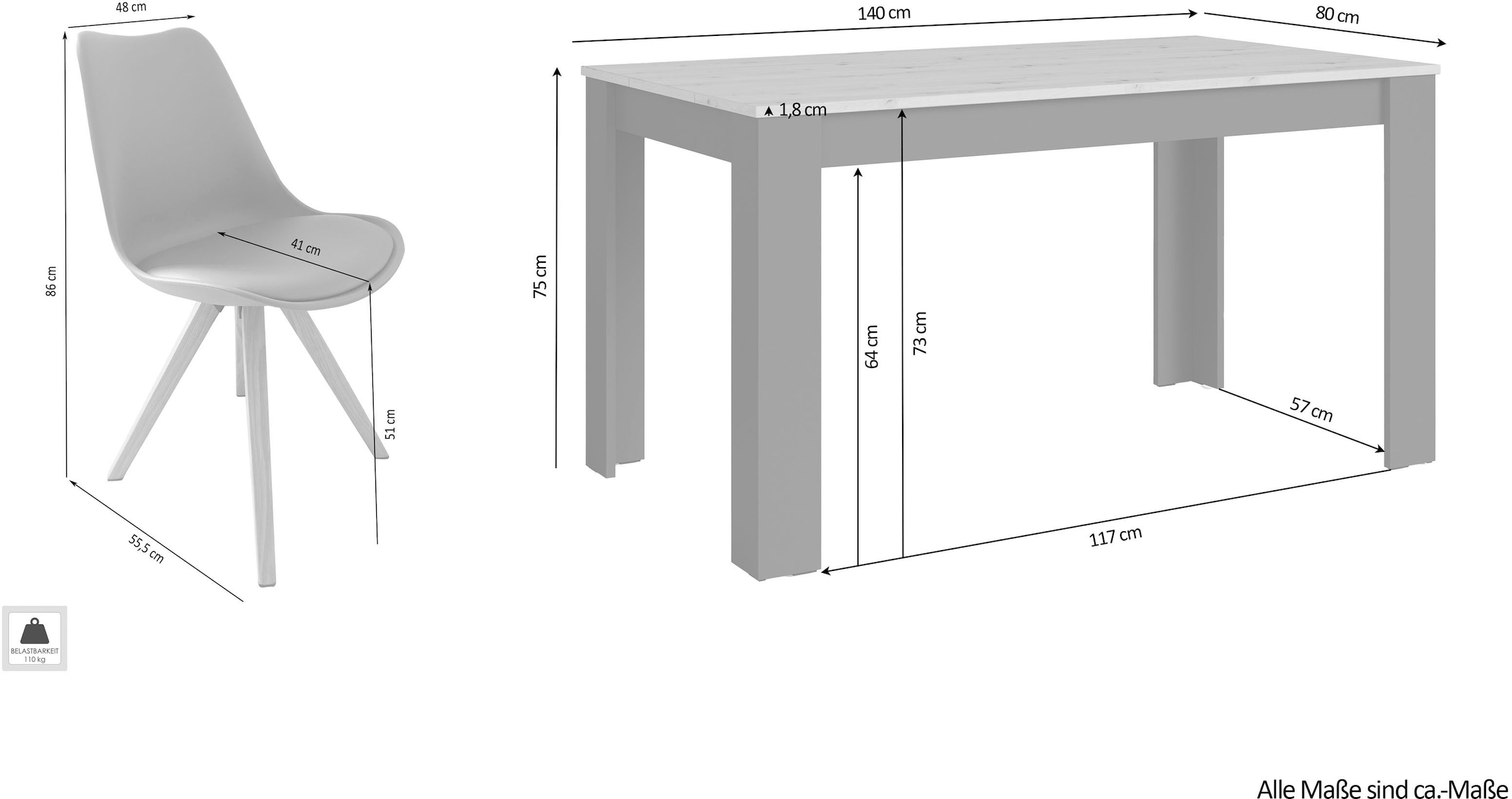 byLIVING Essgruppe »Kira« Set, 5 Stk. tlg. modernes Set mit 4 Stühlen in mehreren Farben und Grössen erhältlich