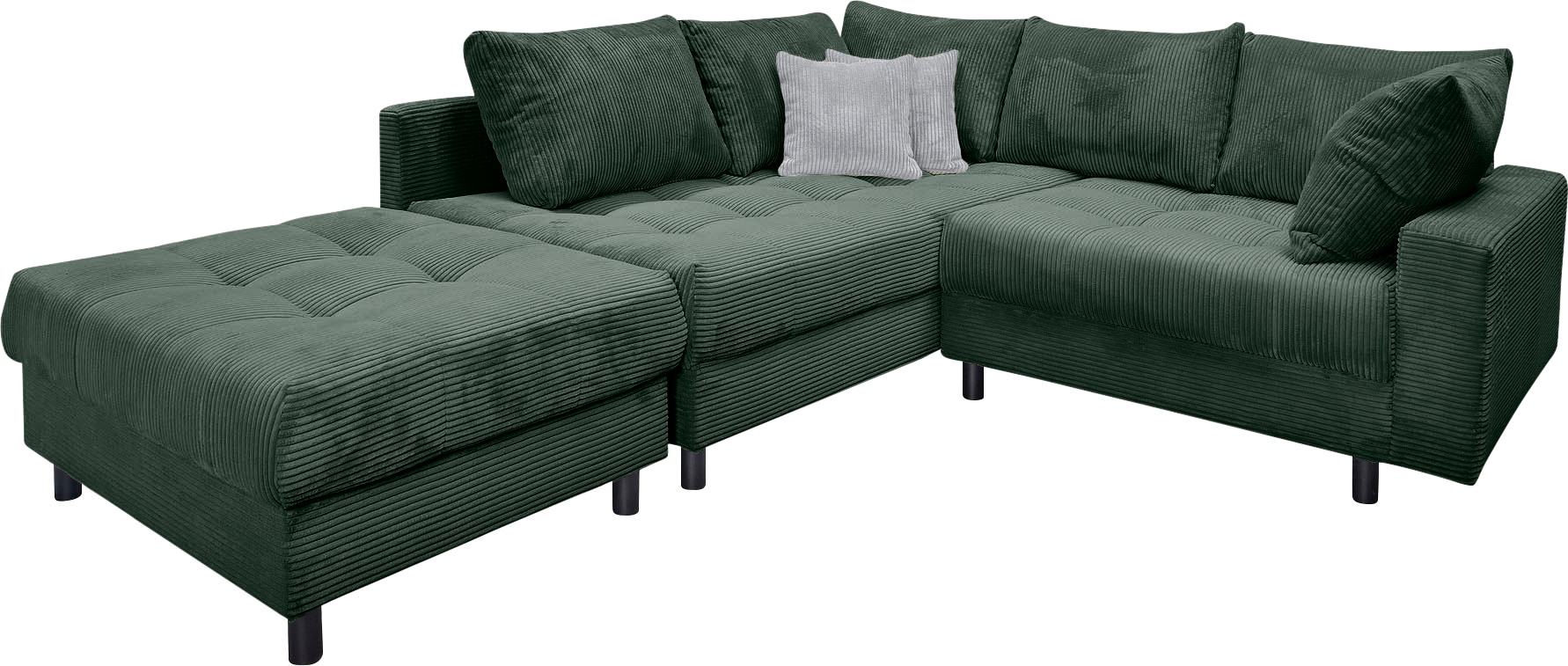 COLLECTION AB Canapé d'angle »Toni L-Form, B: 215 cm« ensemble : canapé & pouf, 2 coussins décoratifs, ressorts ensachés