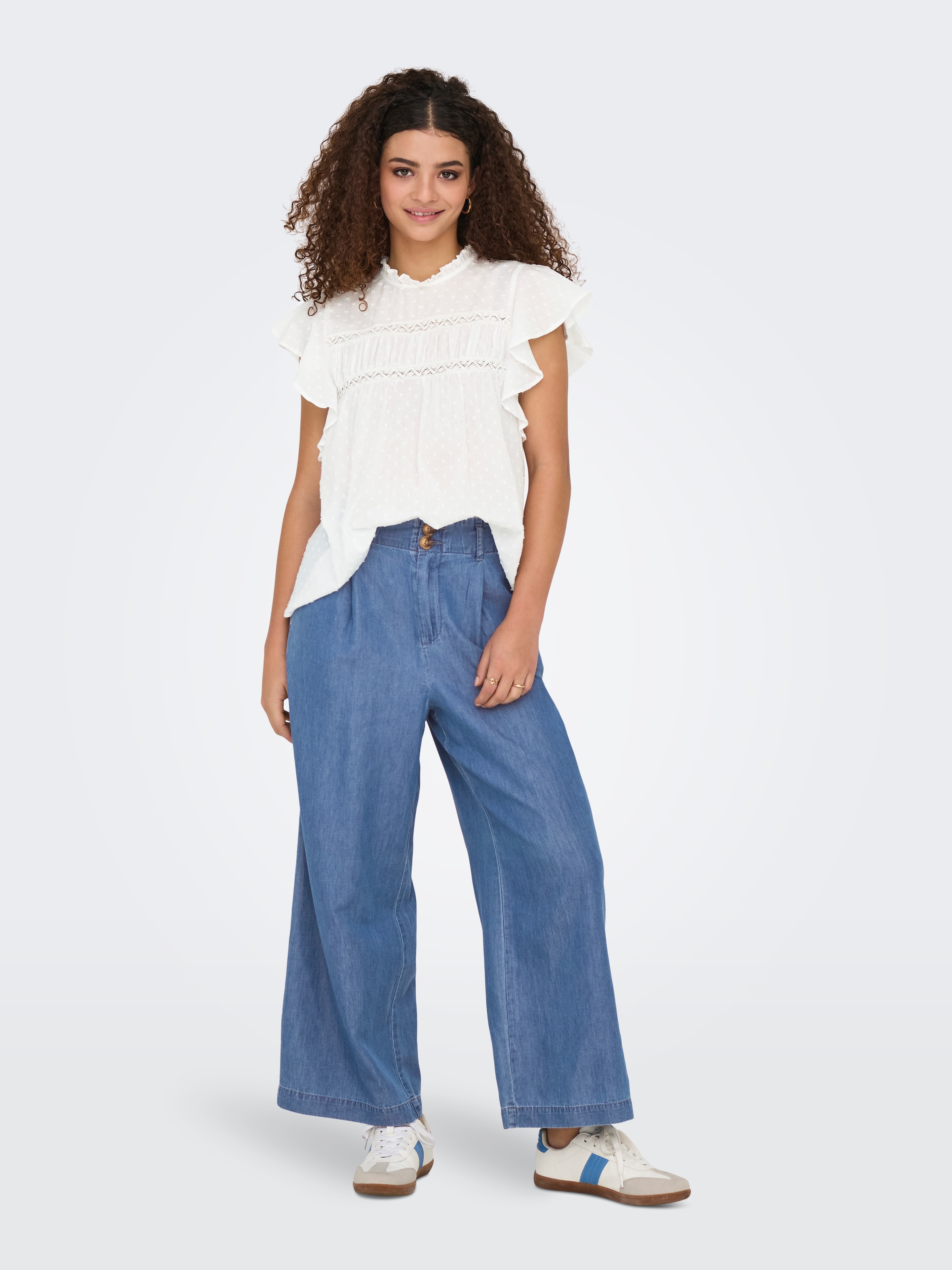 ONLY Top à volants »ONLKATTI S/S DOBBY TOP WVN NOOS« coton, coupe régulière