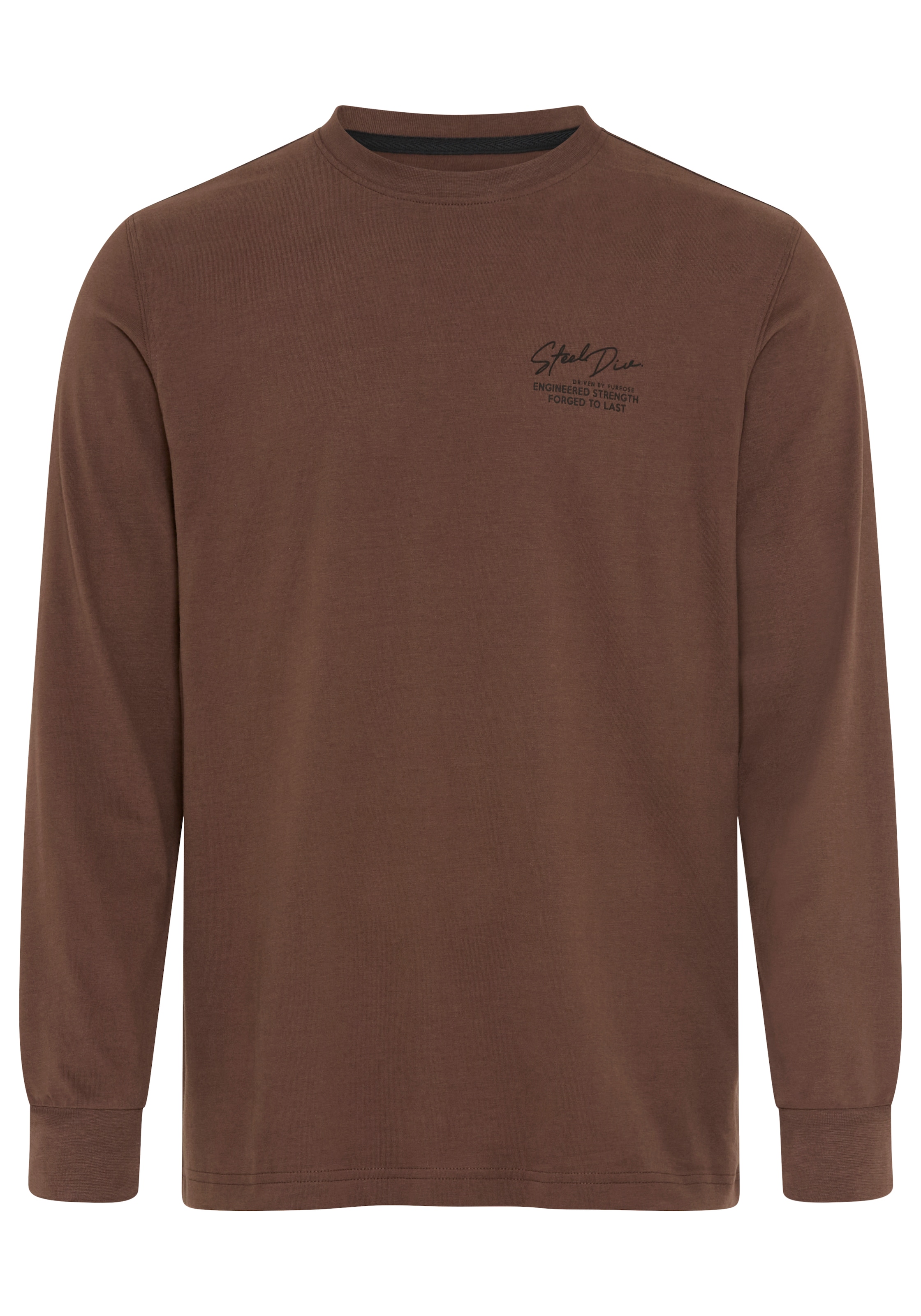 Man's World Shirt à col rond coupe étroite, manches longues, uni, avec impression et broderie