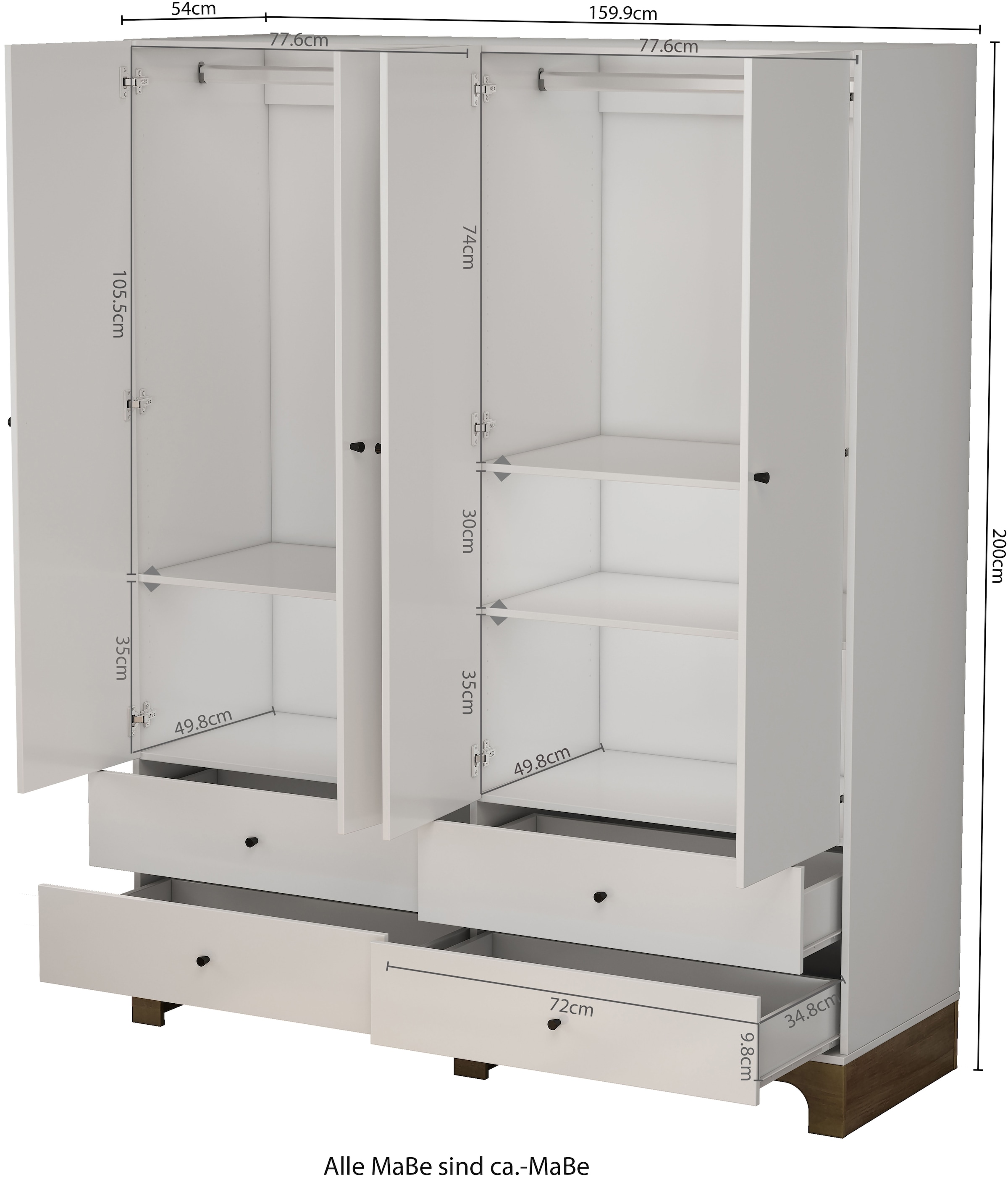 GOODproduct Kleiderschrank »Oslo Schlafzimmerschrank Garderobe weiss Landhaus« Schlafzimmerschrank mit 4 Türen und 4 Schubladen, Breite 160cm