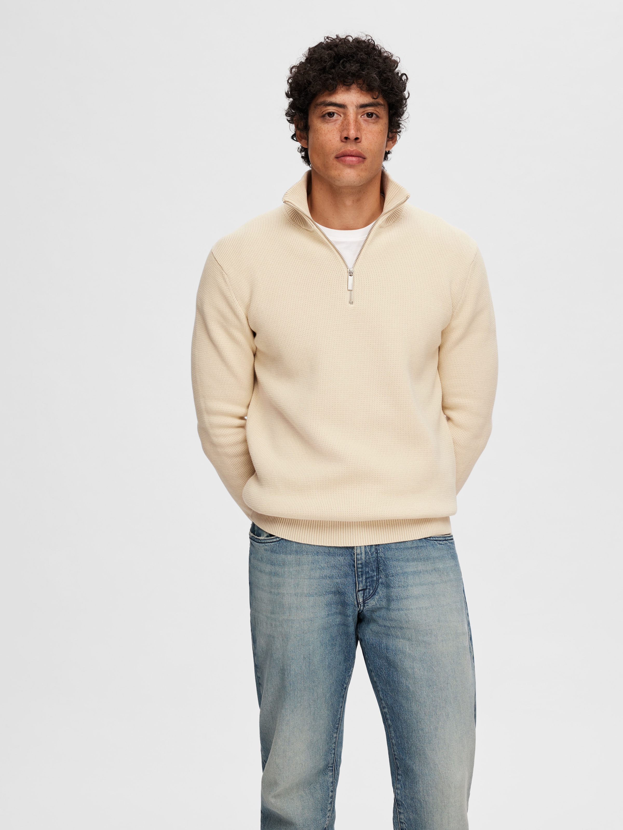 SELECTED Troyer »SLHDANE LS KNIT STRUCTURE HALF ZIP NOOS« coton, coupe régulière