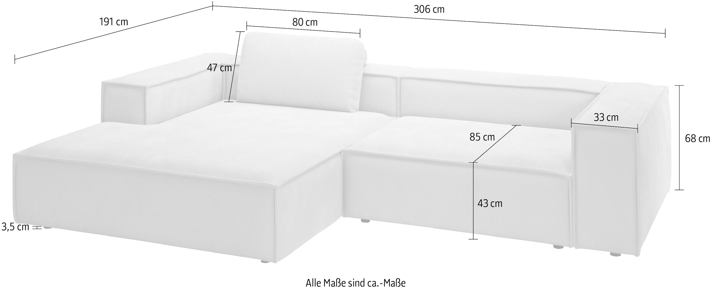 Home affaire Canapé d'angle »Watertown, modernes XXL L-Form, 306 cm breit« grand canapé lounge avec beaucoup d'espace pour la famille