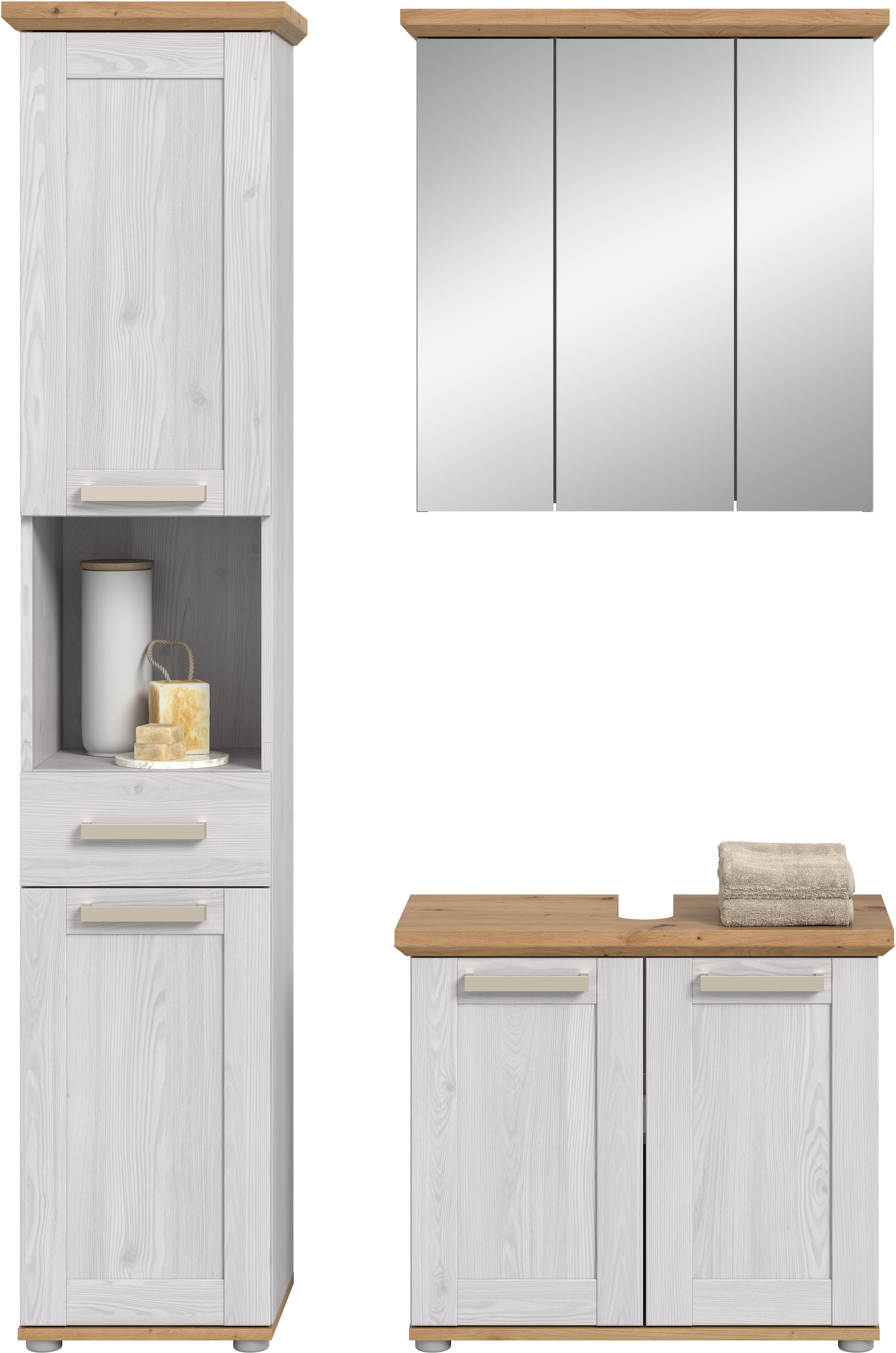 welltime Ensemble de meubles de salle de bain »COSENZA« best. aus: 1 Hochschrank, 1 Spiegelschrank, 1 Waschbeckenunterschrank, 3 cuis tlg.