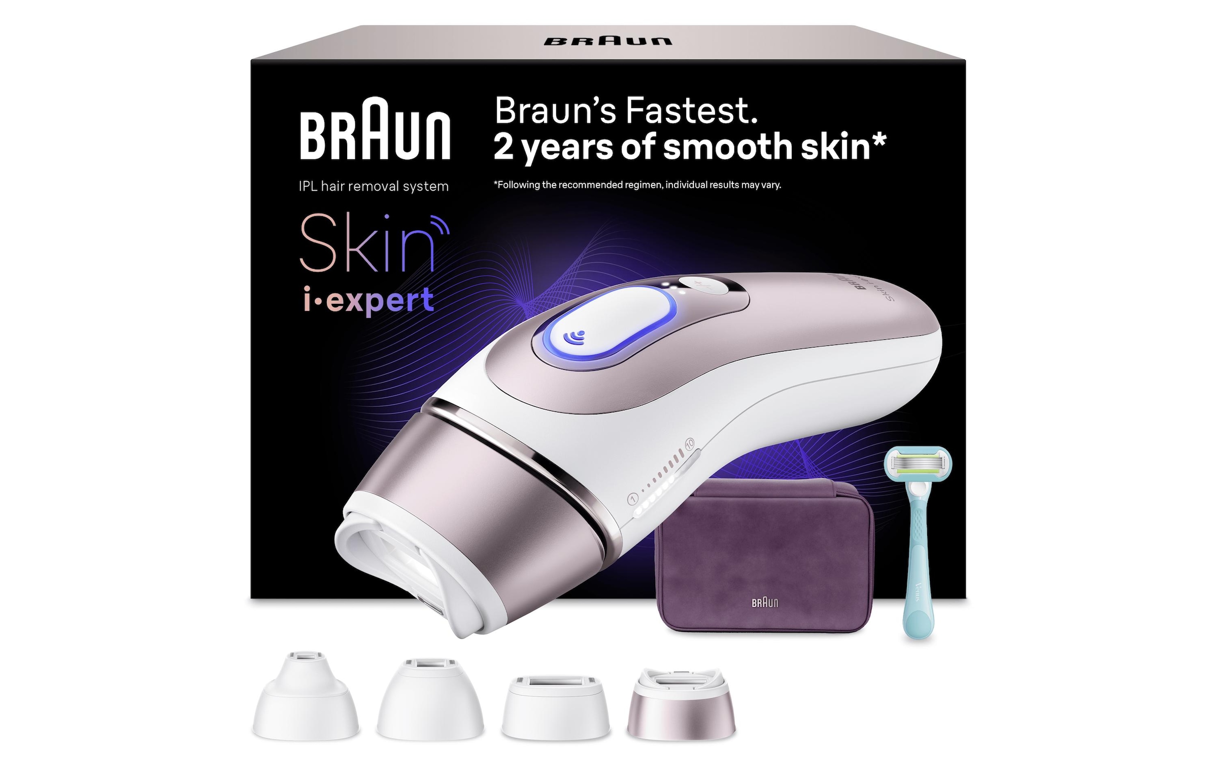 Braun IPL-Haarentferner »Skin i-expert Pro IPL PL7431« 400.000 Lichtimpulse mit kostenloser App, 4 smarte Aufsätze, Tasche