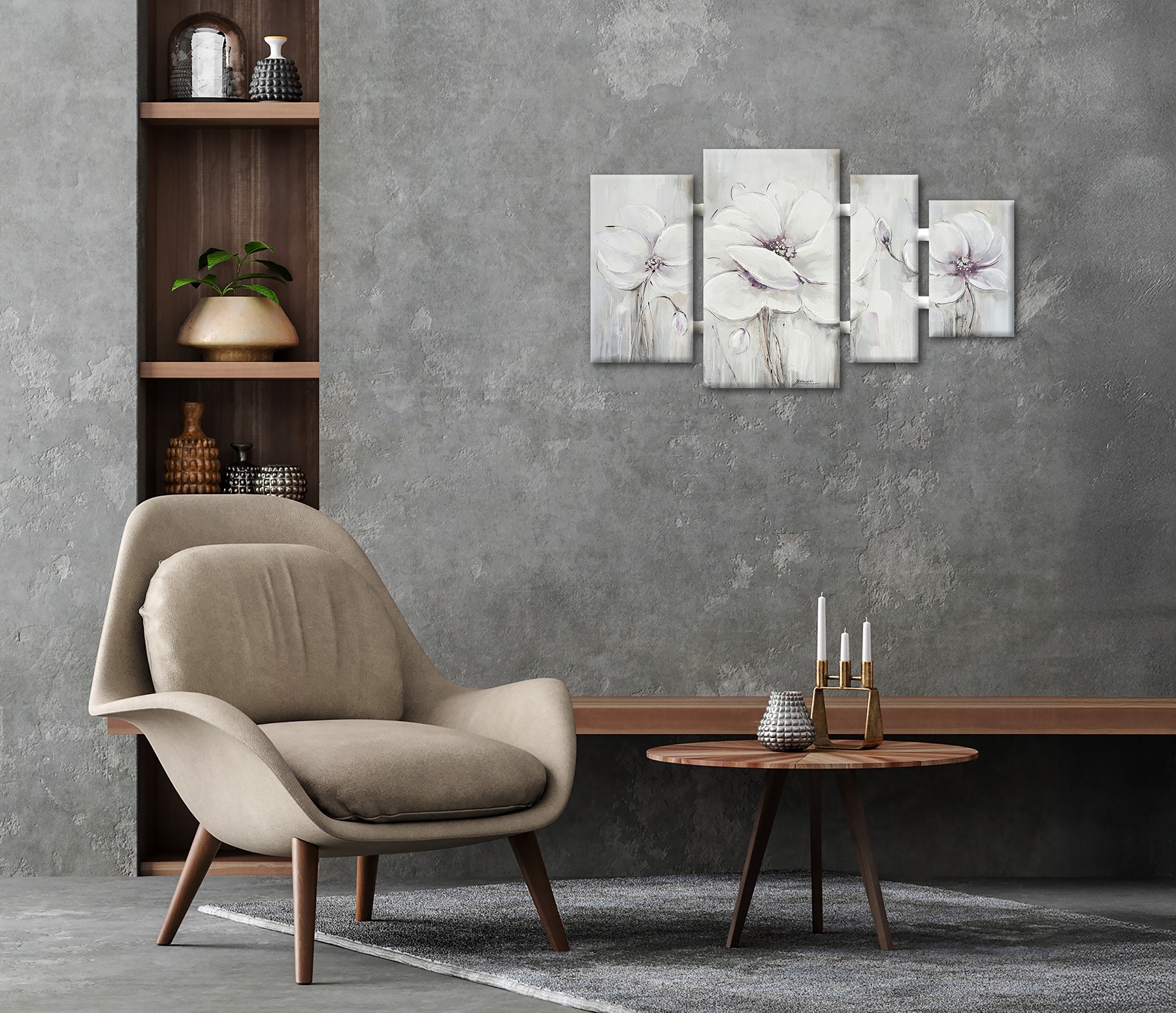 Bönninghoff Peinture à l'huile »handarbeit 4-teilig BLUMEN 70x124 cm – Wandbild Deko modern« Fleurs | Images de fleurs 1 cuis tlg. fait à la main, chaque image est unique