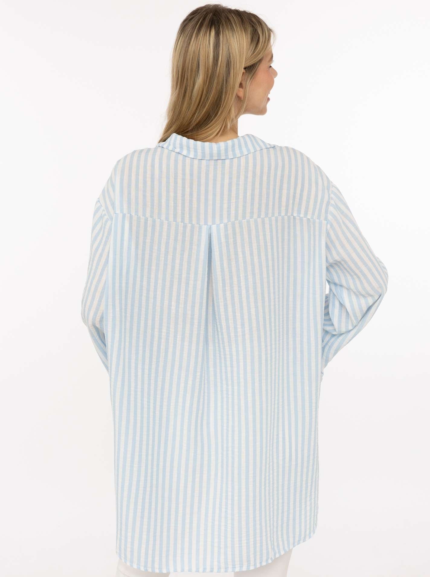 Zwillingsherz Hemdbluse »"Rock n' Roll Patches"« gestreift, länger geschnitten, auffallende Teddy-Patches, Knopfleiste