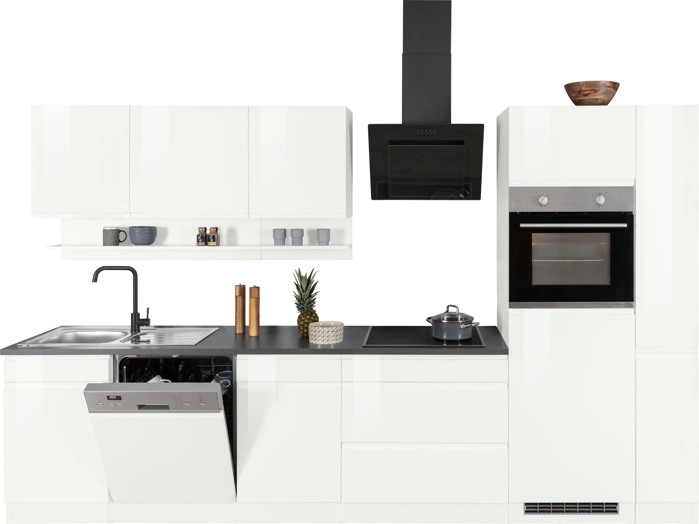 KOCHSTATION Kitchenette »KS-Virginia,neu in verbesserter Ausführung« plan de travail épaisseur 38 mm, rangement, fermeture douce,  largeur 330 cm, soft-close, sans appareils électriques