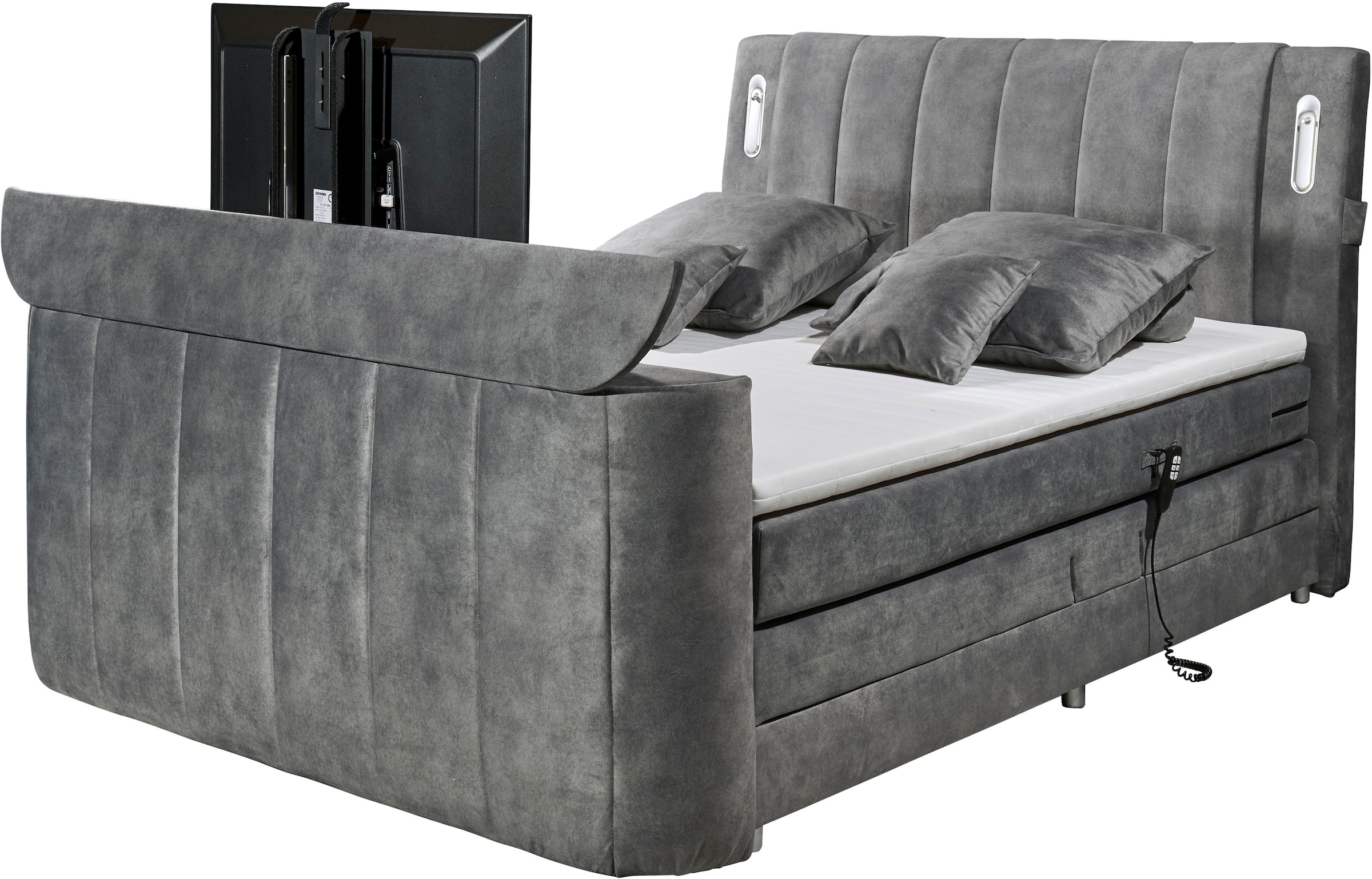 ED EXCITING DESIGN Boxspringbett »Dallas« 6 Stk. tlg. inkl. Topper, LED-Beleuchtung, motorisierter TV Halterung und Motor